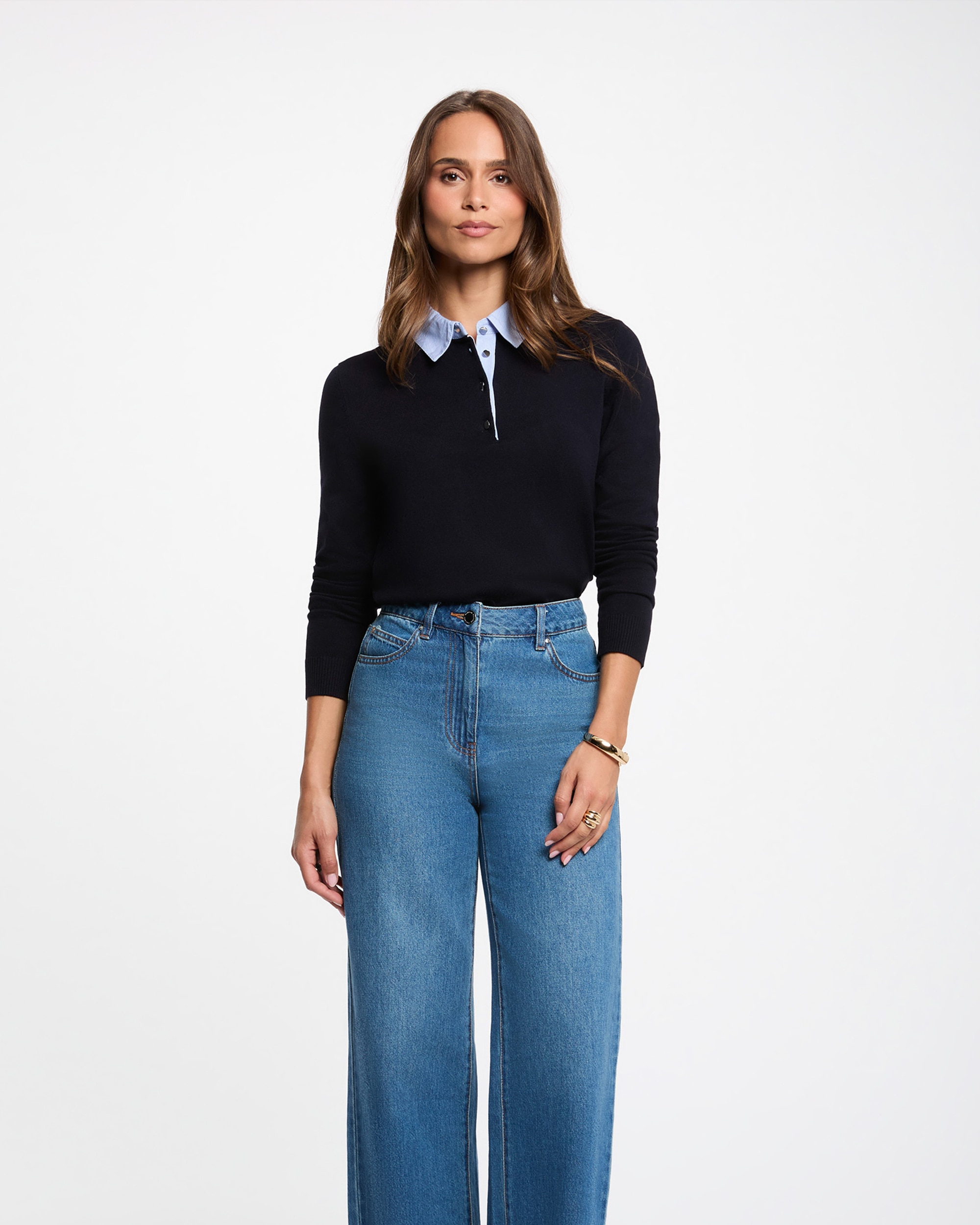 Jersey de mujer con cuello camisero - Morgan - Azul marino Azul marino-1