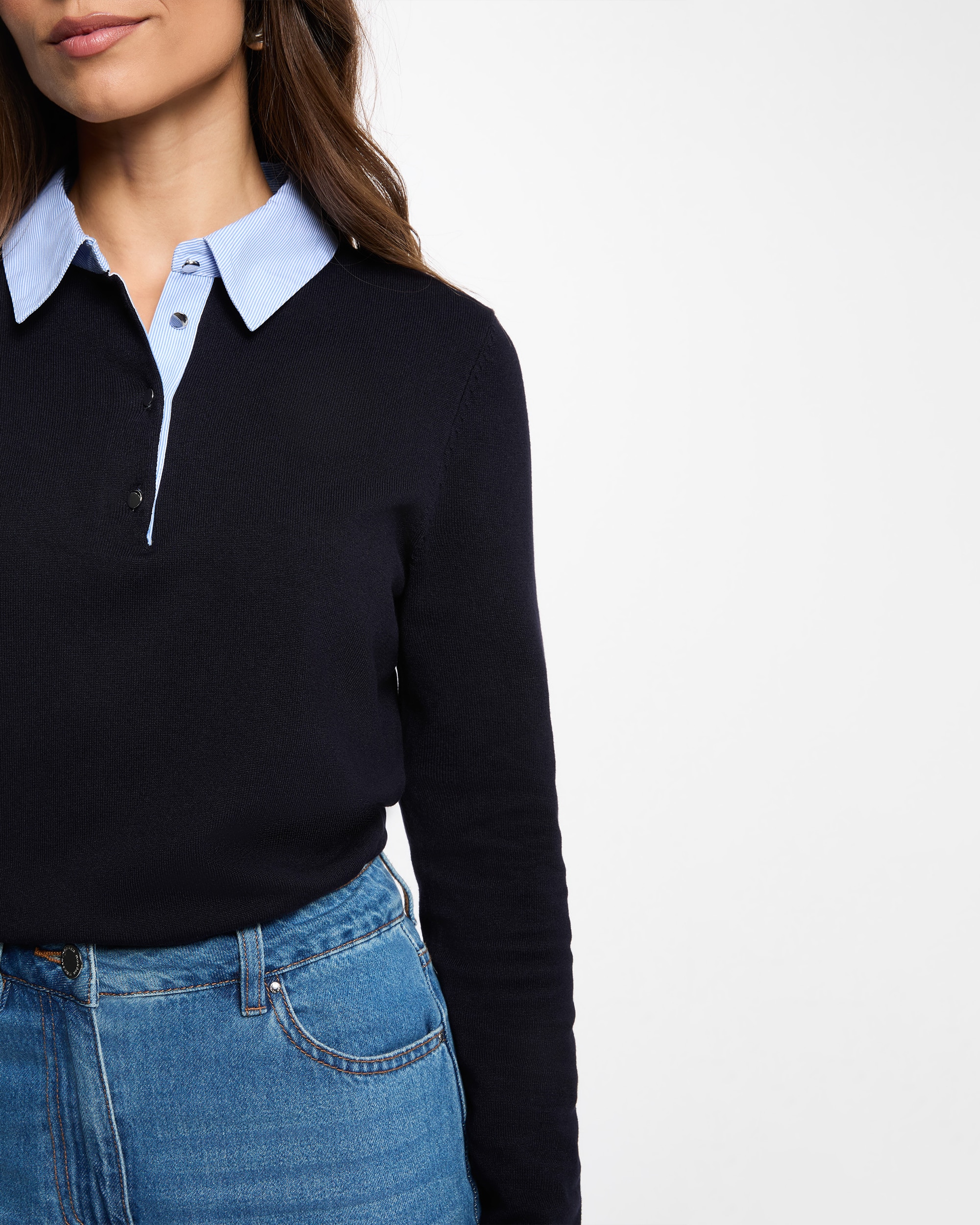 Jersey de mujer con cuello camisero - Morgan - Azul marino Azul marino-4