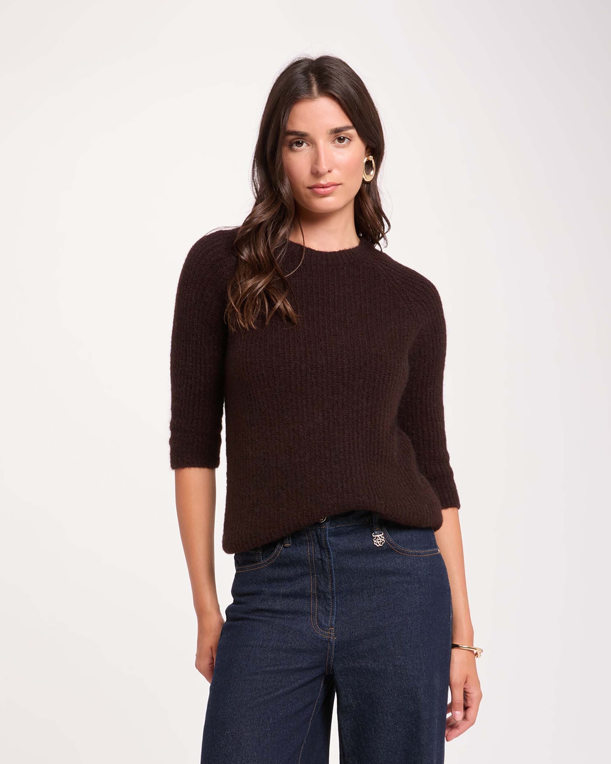 Imagen 0 de Jersey de mujer en lana Marrón oscuro