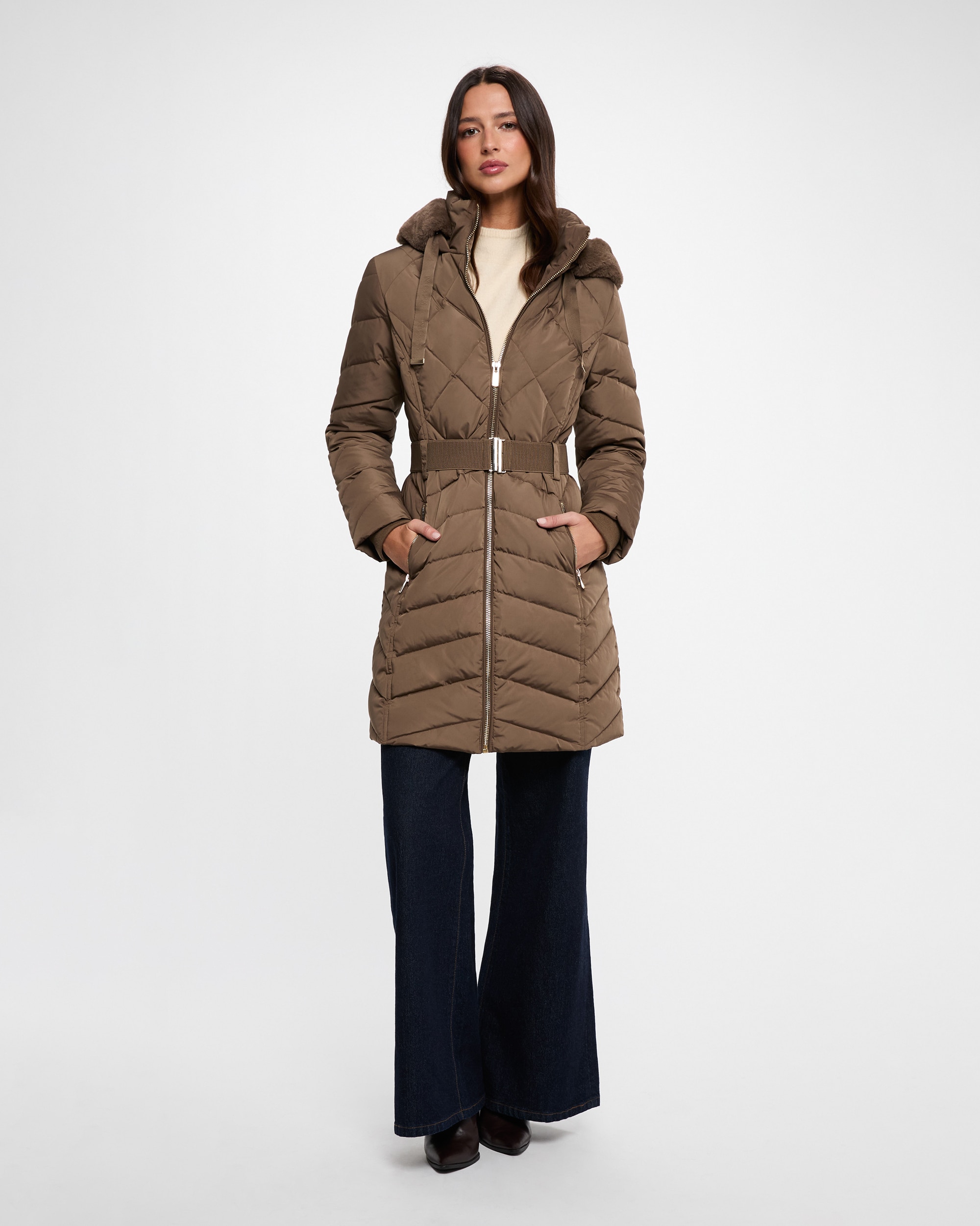 Plumífero de mujer con capucha - Morgan - Kaki Kaki-4