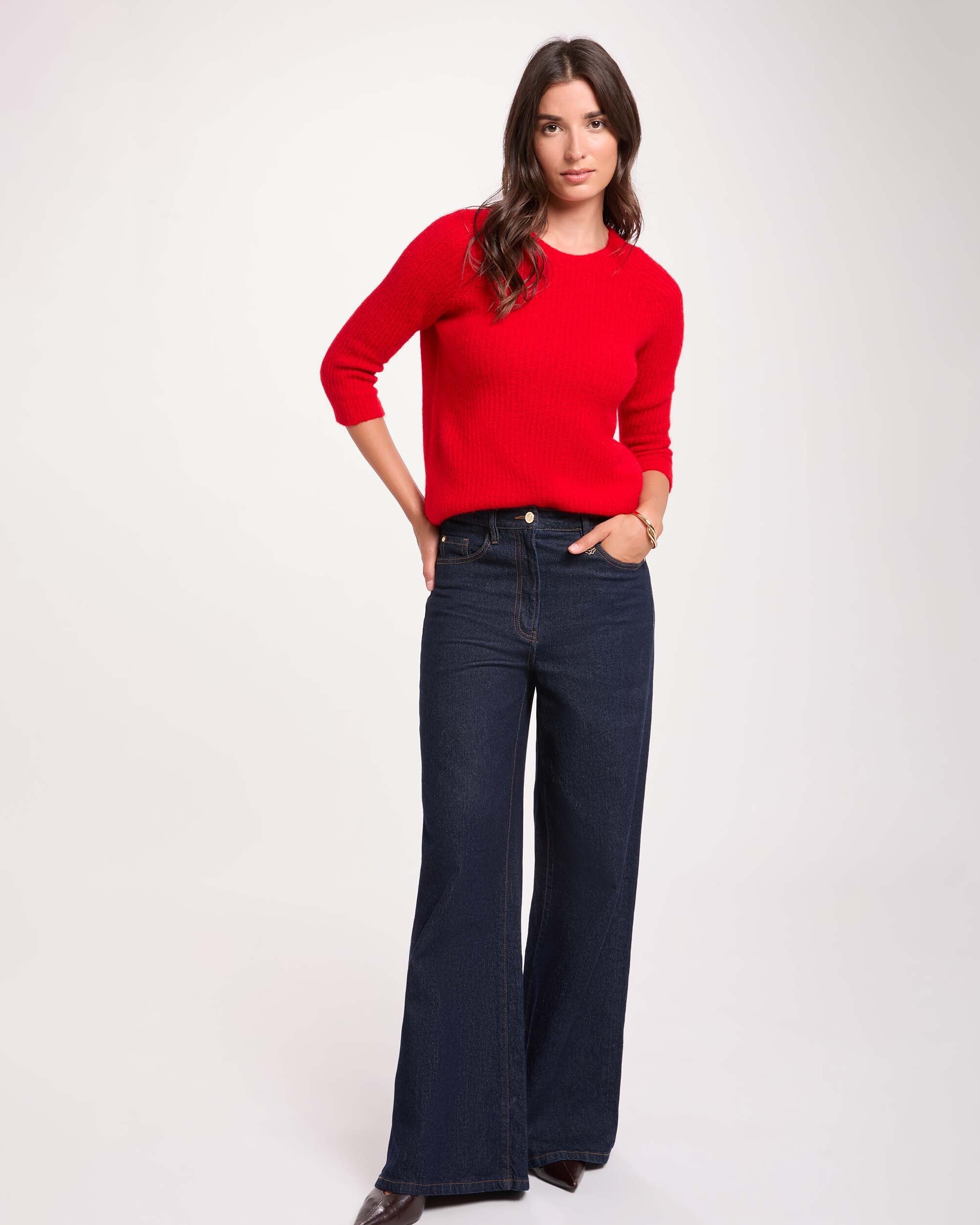 Jersey de mujer en lana - Morgan - Rojo Rojo-3