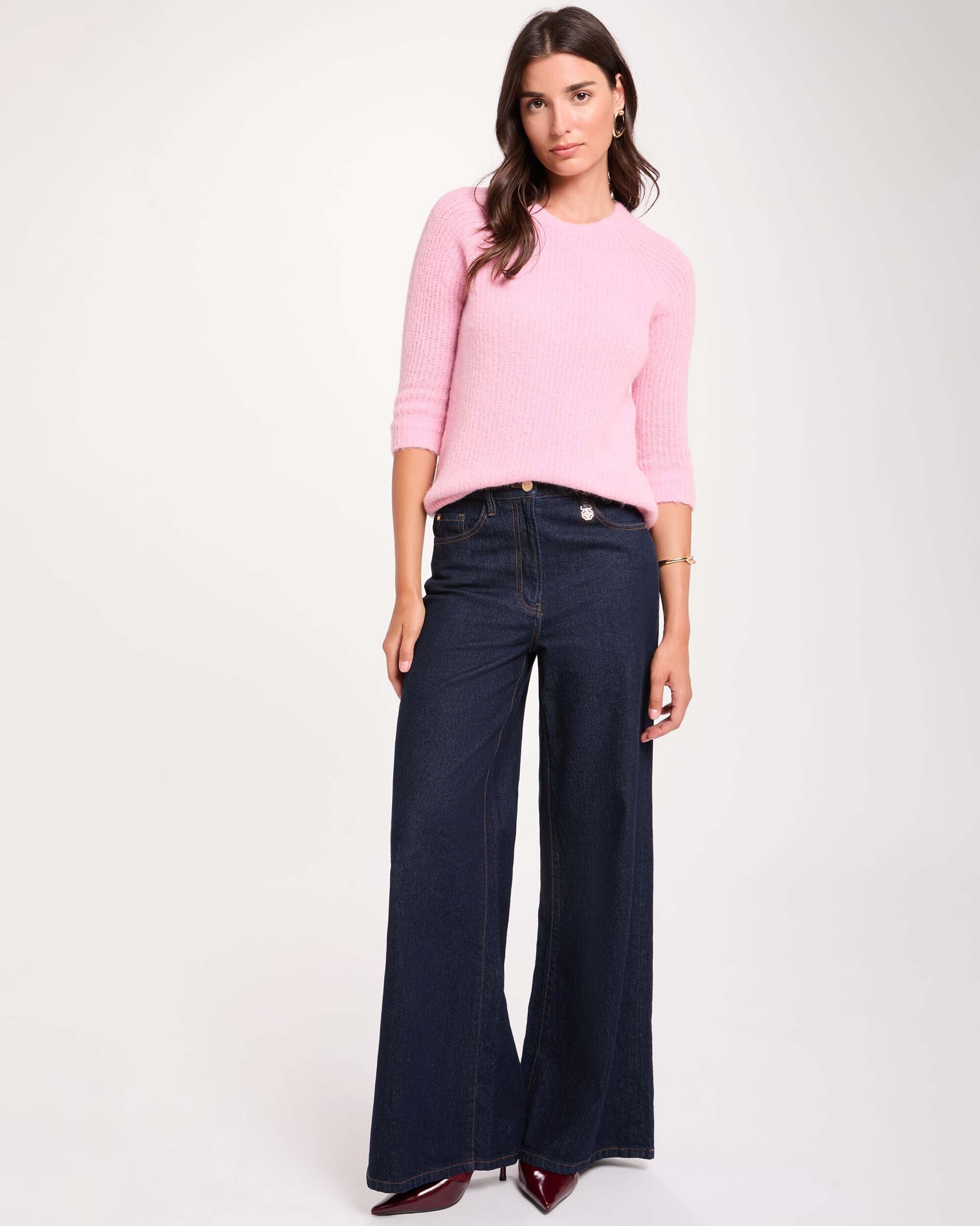 Jersey de mujer en lana - Morgan - Rosa pastel Rosa pastel-3