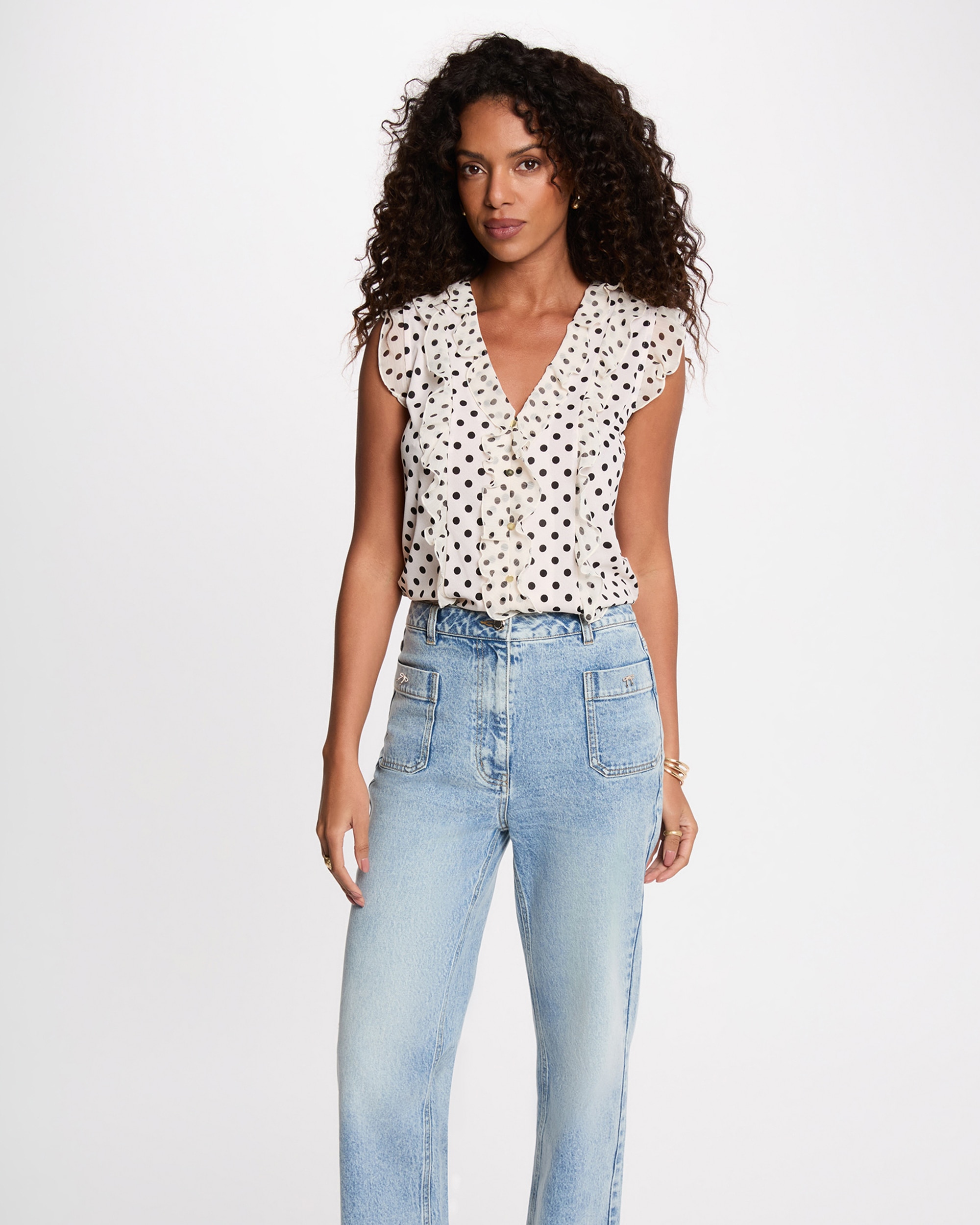 Morgan - Camisa de mujer con estampado de lunares.