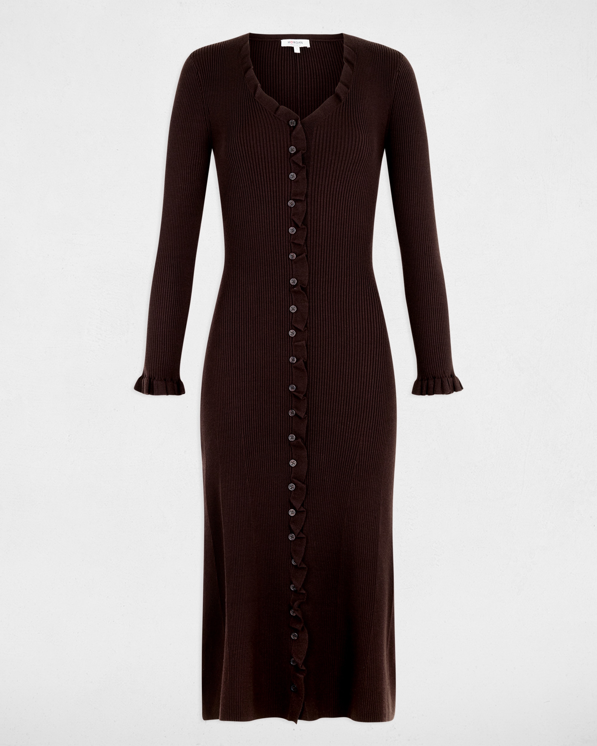 Vestido largo con escote pico - Morgan - Marrón oscuro Marrón oscuro-2