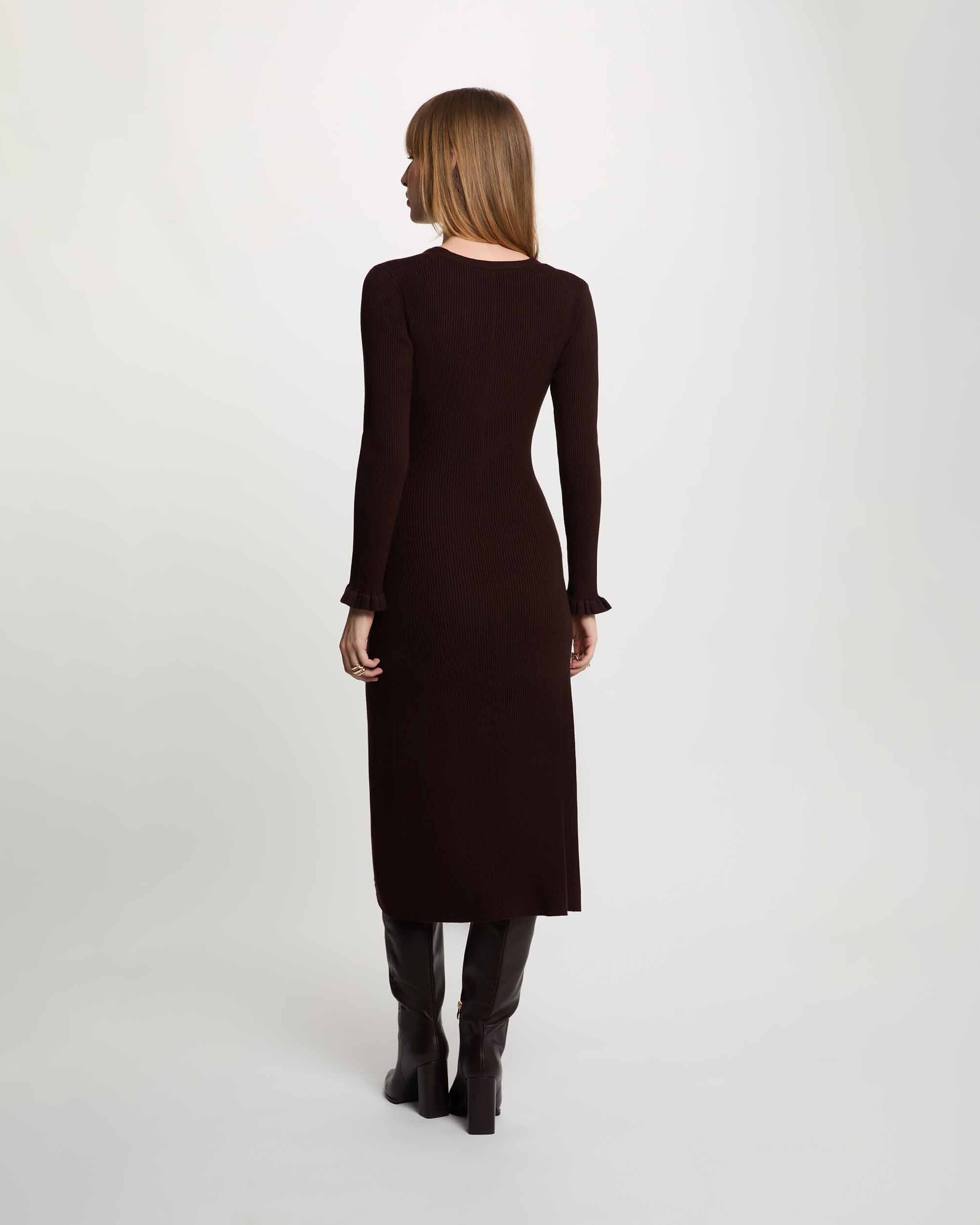 Vestido largo con escote pico - Morgan - Marrón oscuro Marrón oscuro-3