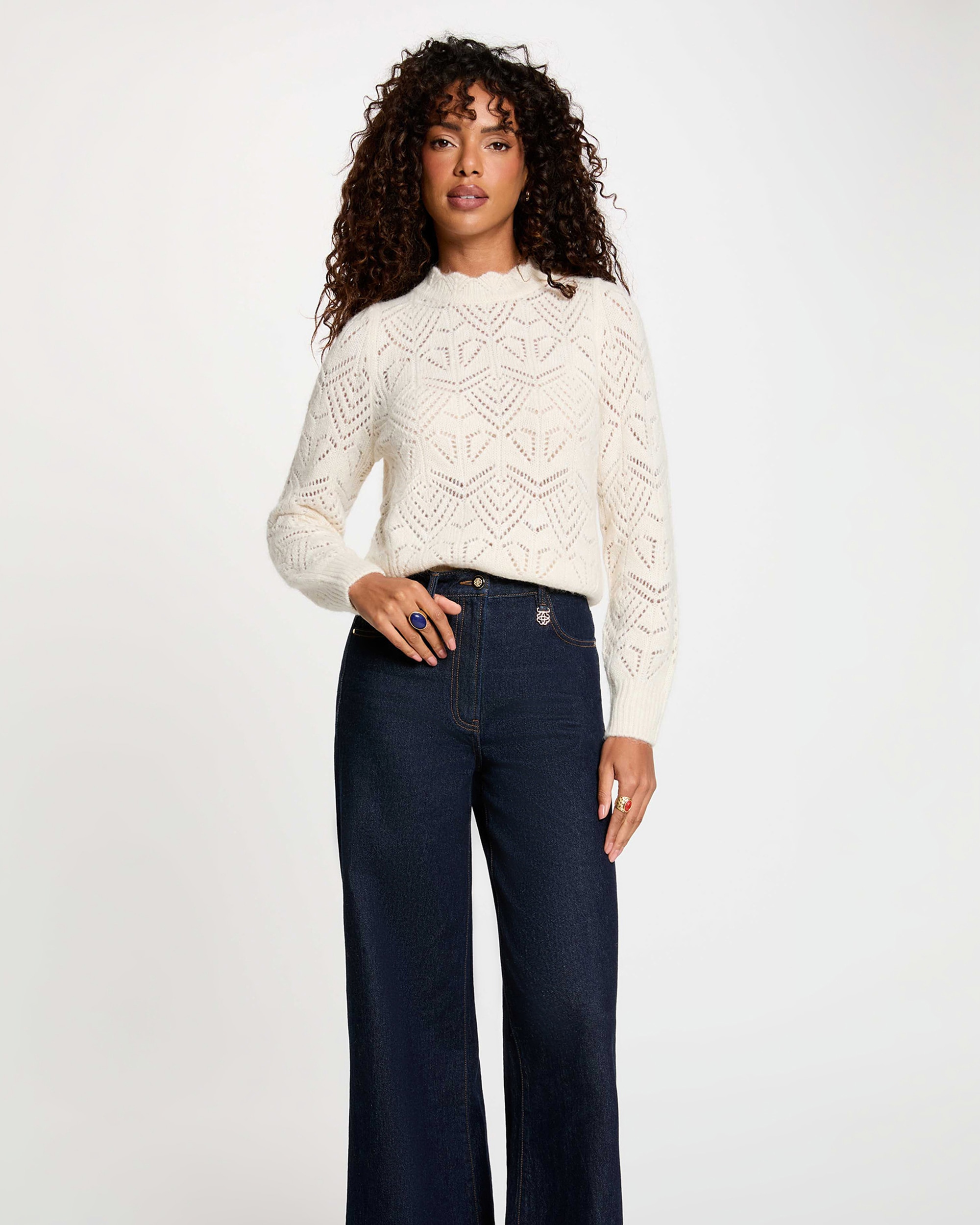 Jersey de mujer efecto calado - Morgan - Marfil Marfil-1