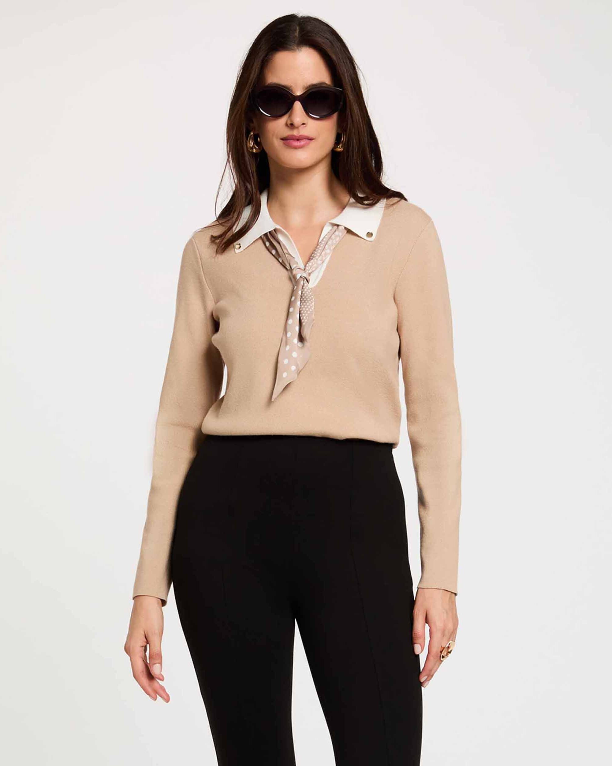 Jersey de mujer con cuello camisero - Morgan - Beige Beige-1