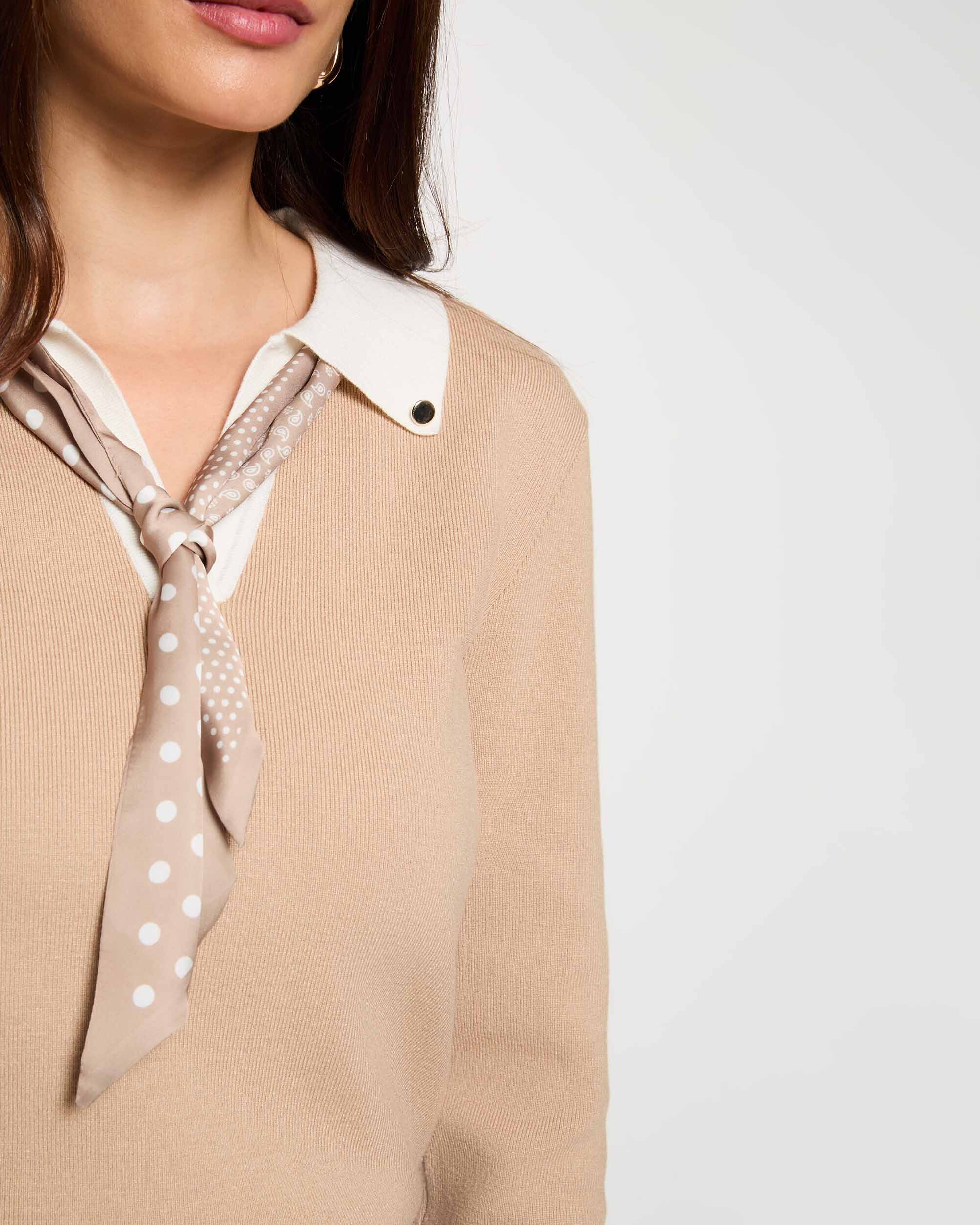 Jersey de mujer con cuello camisero - Morgan - Beige Beige-4