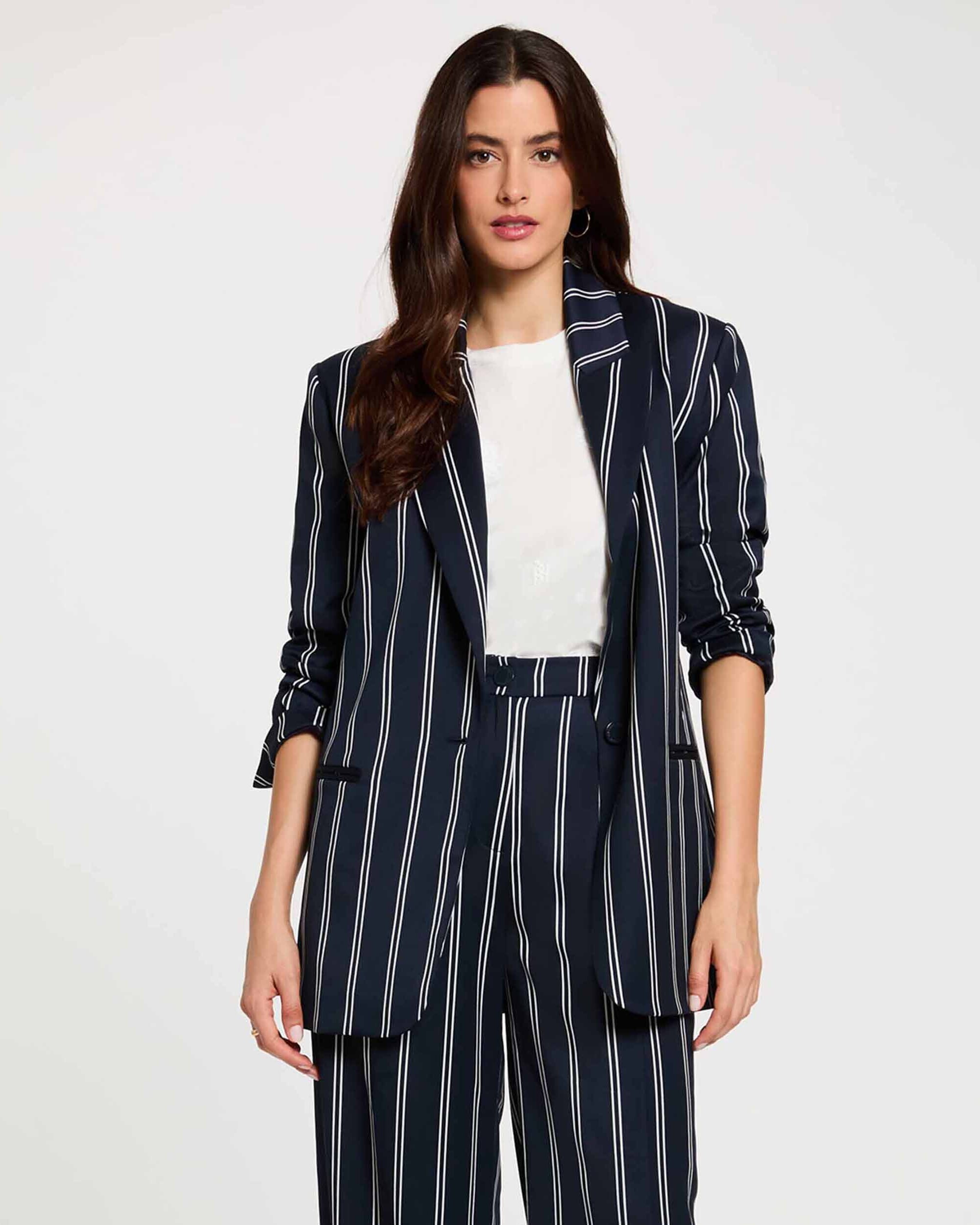 Imagen 0 de Blazer de mujer con estampado de rayas Azul marino