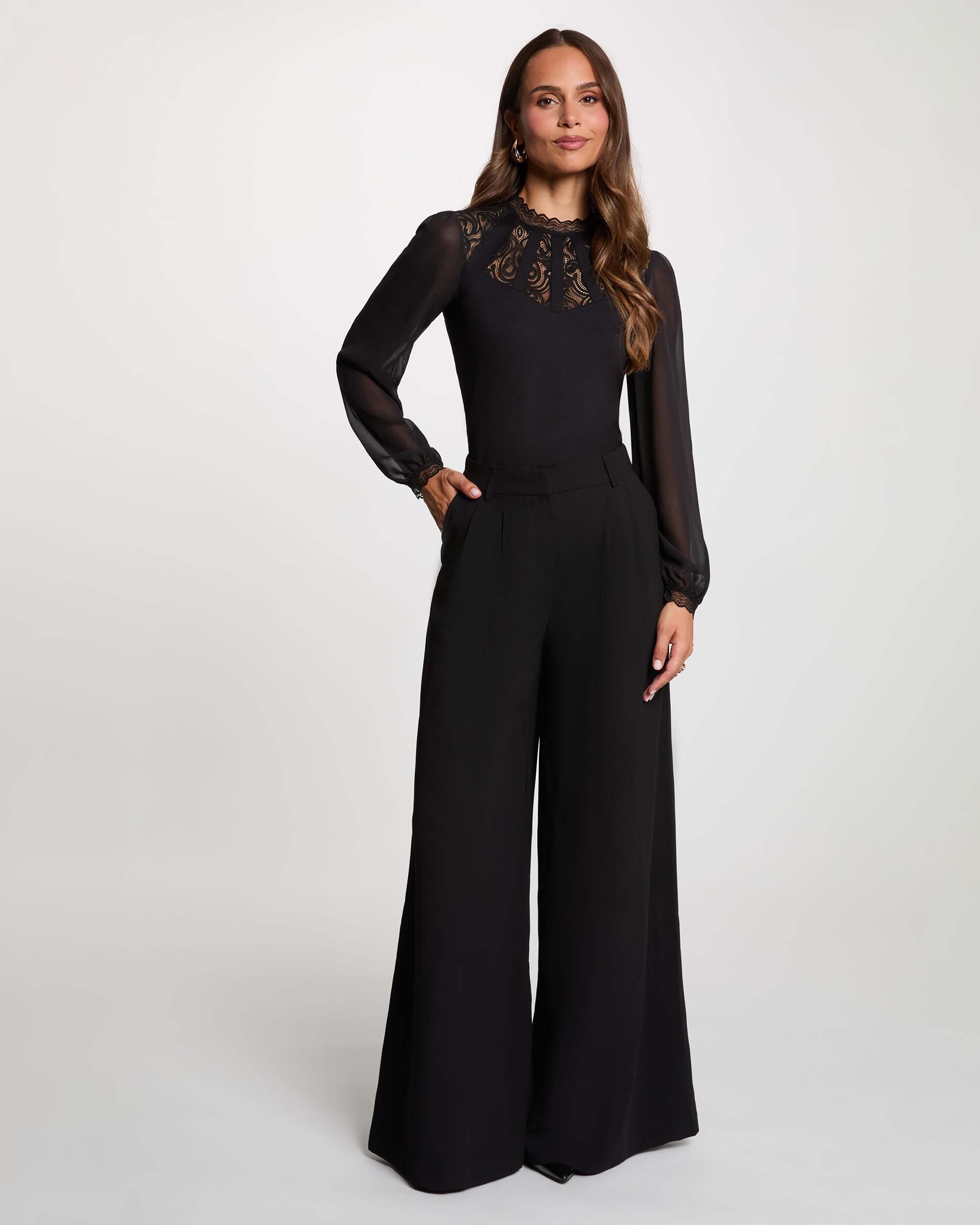 Pantalones anchos de mujer con pinzas - Morgan - Negro Negro-3