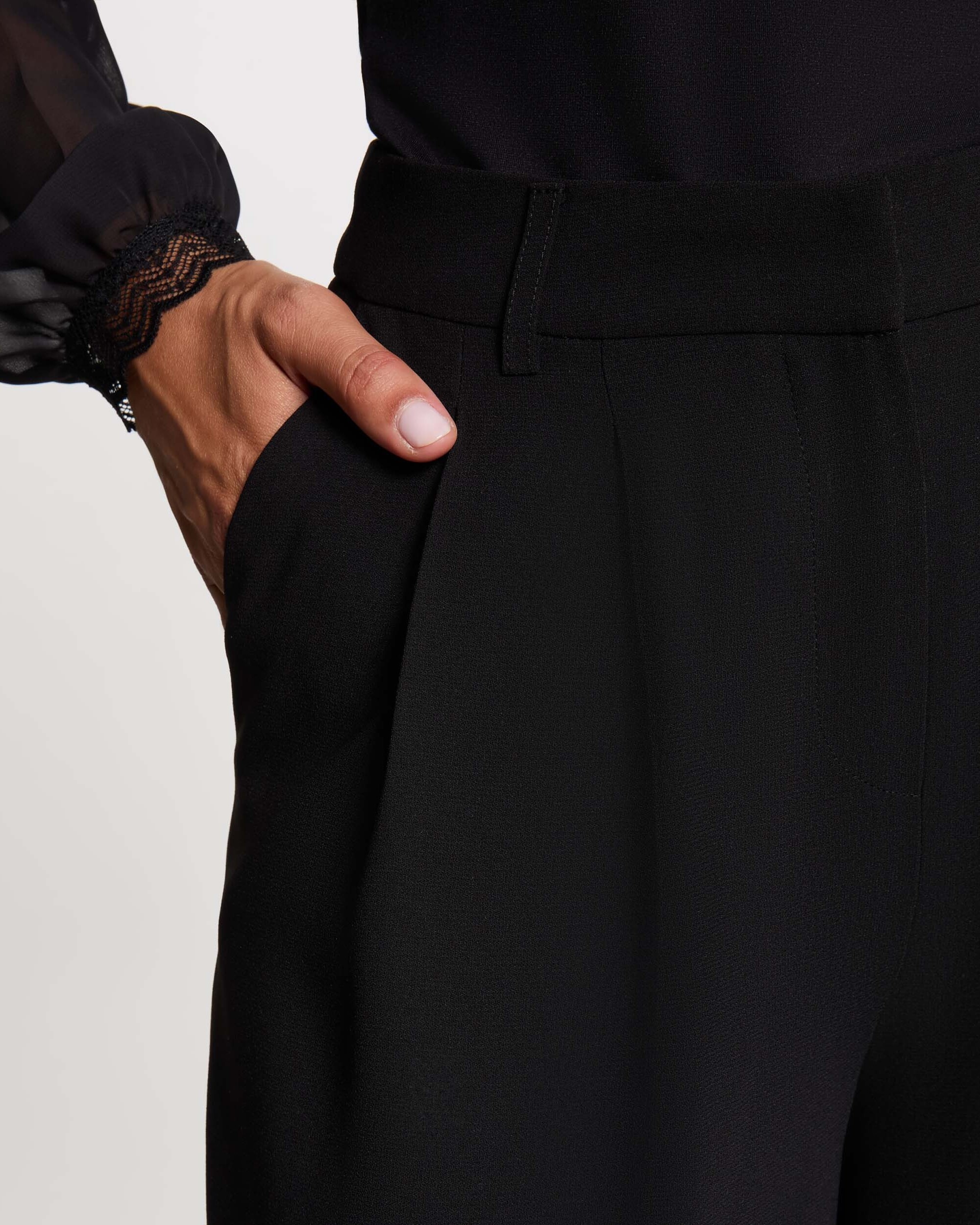 Pantalones anchos de mujer con pinzas - Morgan - Negro Negro-4