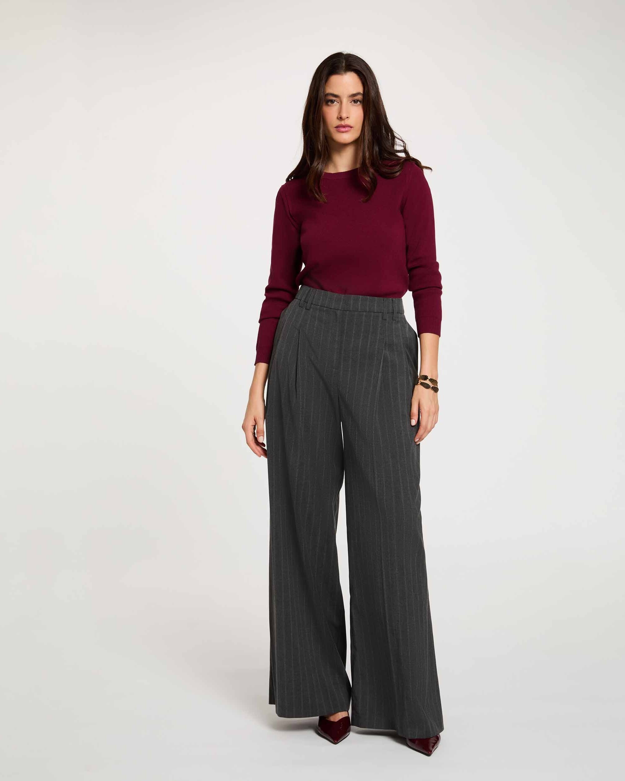 Pantalones anchos de mujer raya diplomática - Morgan - Antracita Antracita-3