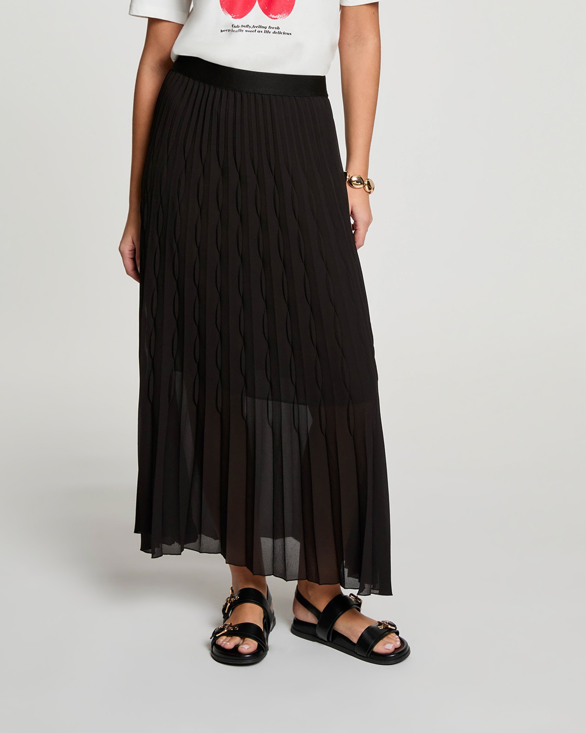 Falda midi plisada de tiro alto - Morgan - Negro Negro-1