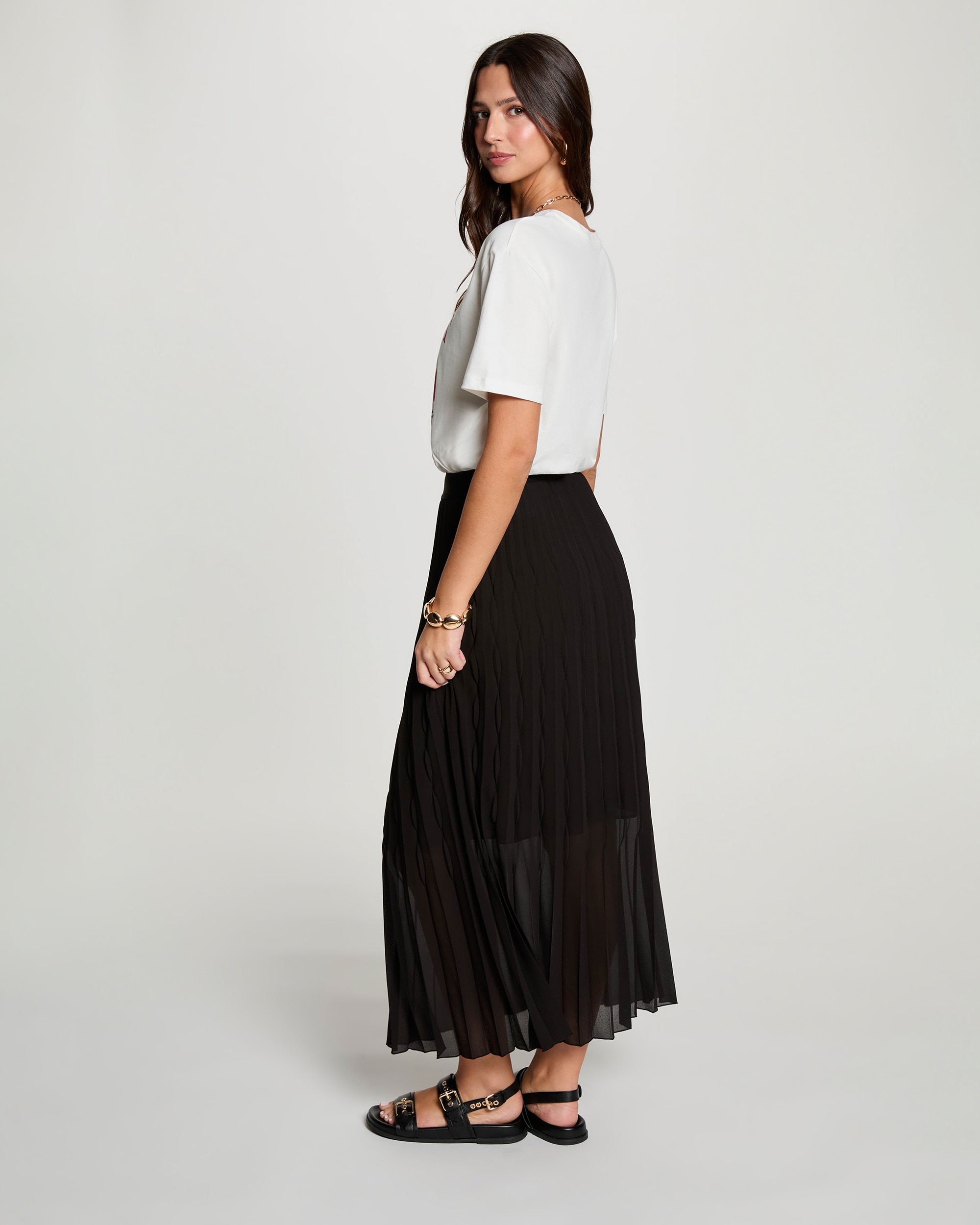 Falda midi plisada de tiro alto - Morgan - Negro Negro-2