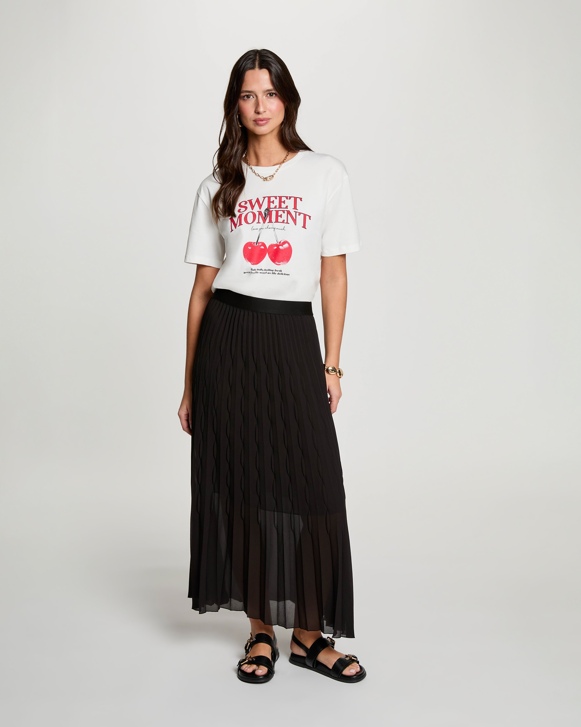 Falda midi plisada de tiro alto - Morgan - Negro Negro-3