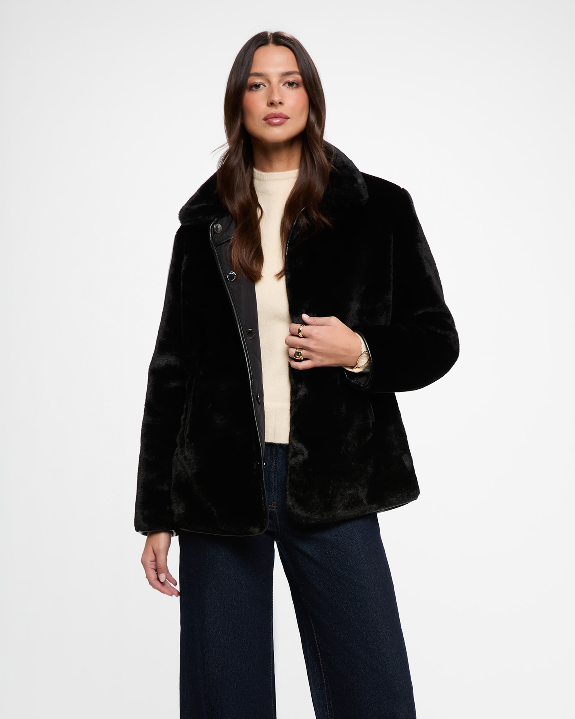 Abrigo de paño acolchado de mujer - Morgan - Negro Negro-1
