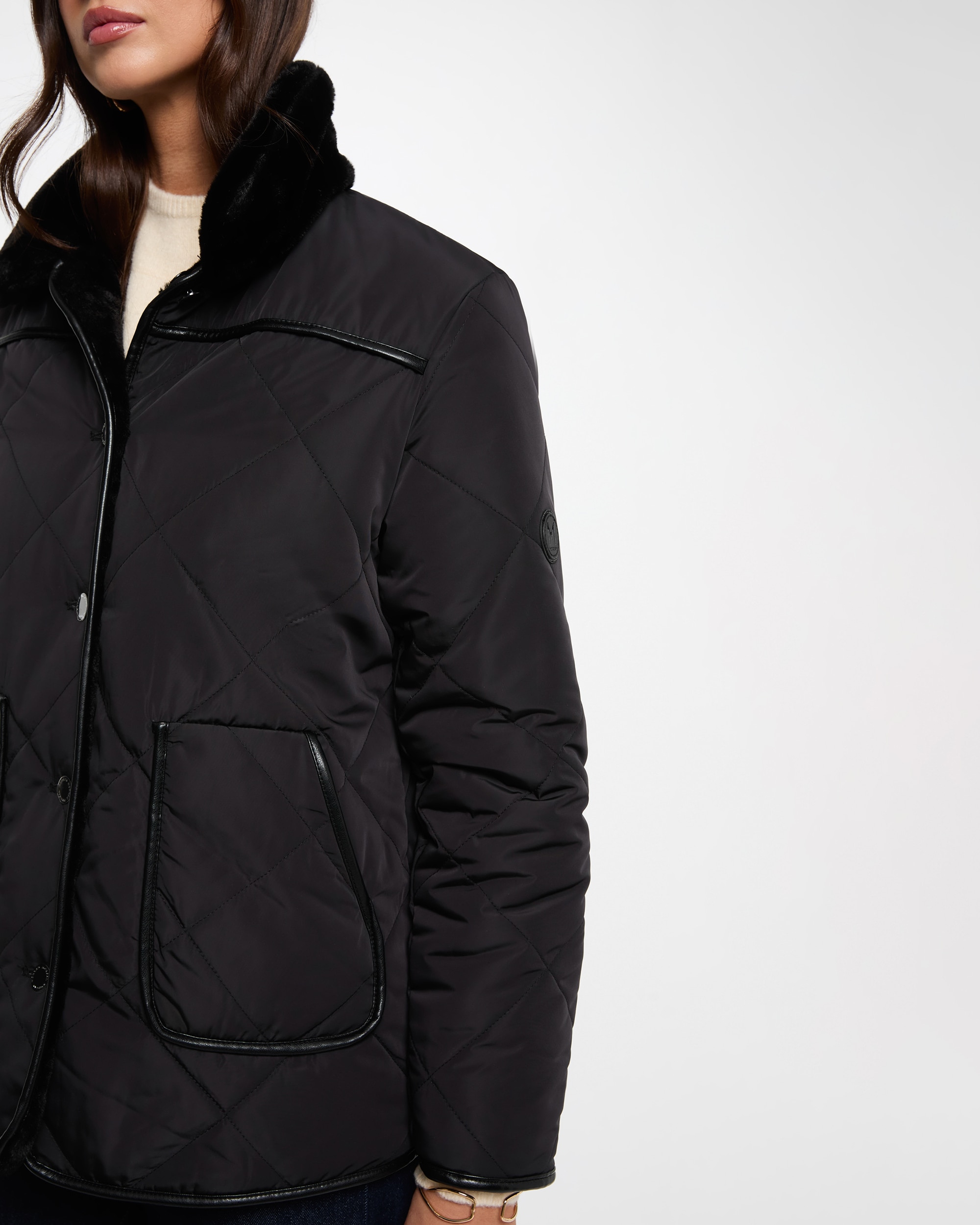 Abrigo de paño acolchado de mujer - Morgan - Negro Negro-4