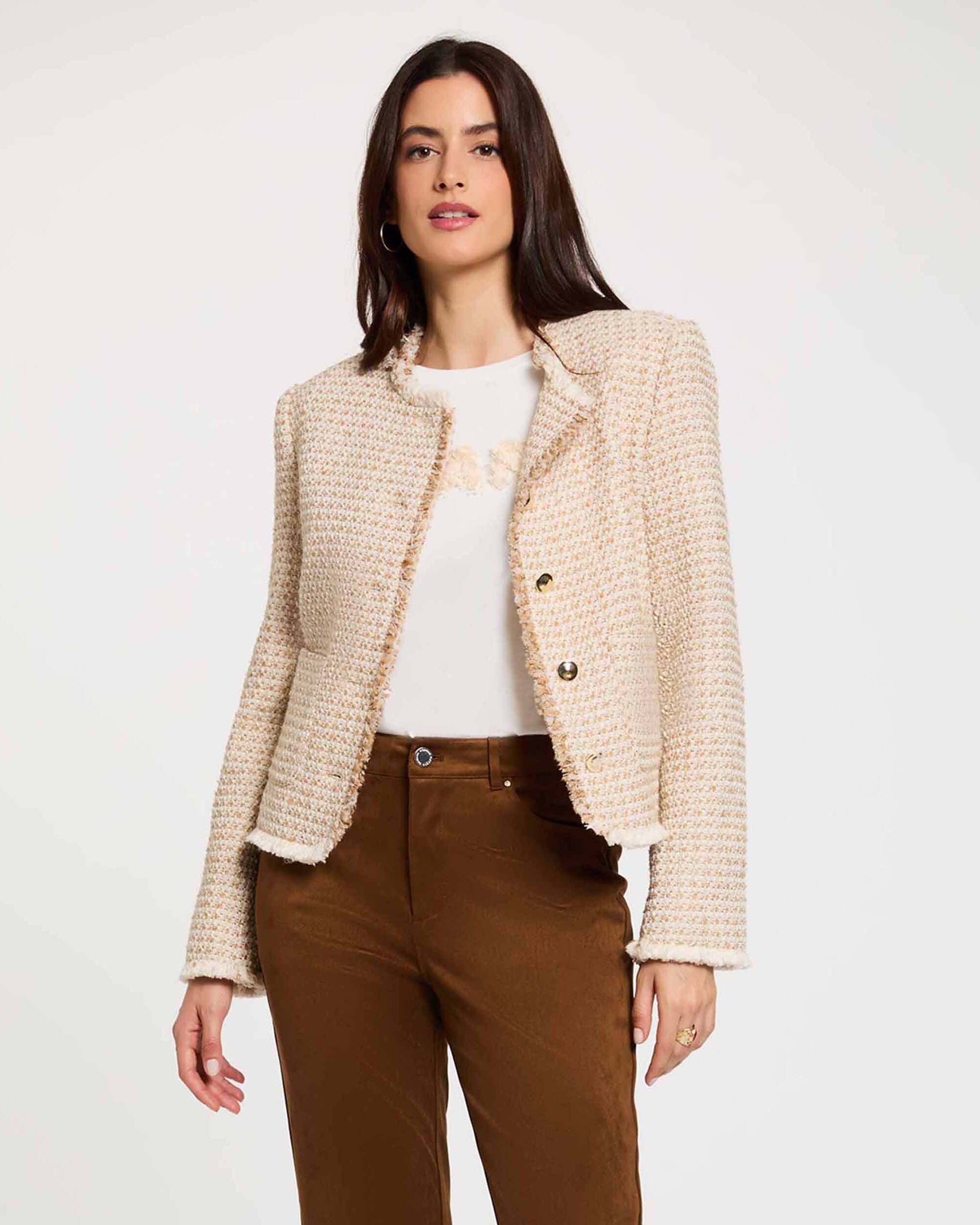 Chaqueta de mujer en tweed con cuello con solapa - Morgan - Multicolor Multicolor-1