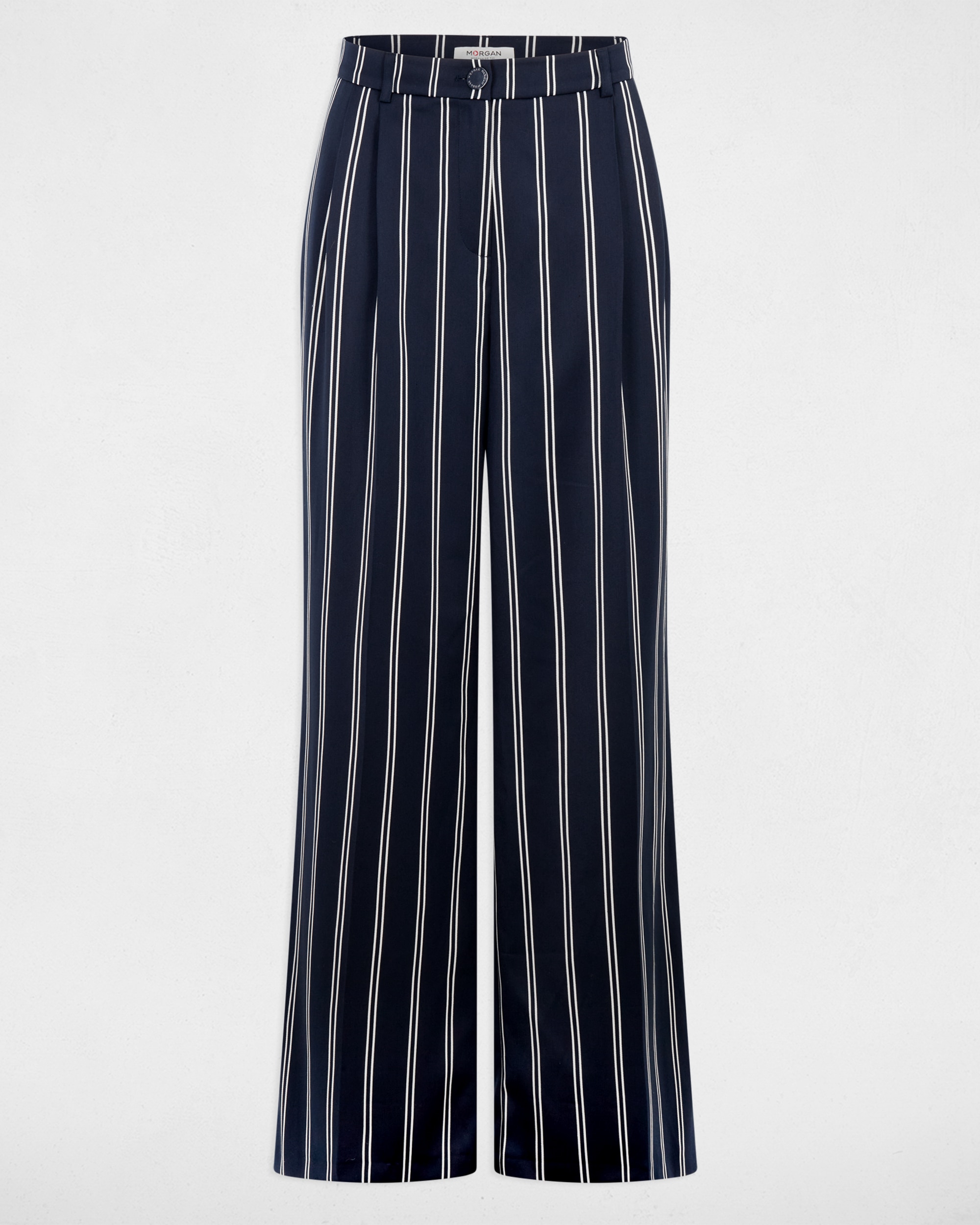 Pantalones anchos de mujer con estampado de rayas - Morgan - Azul marino / Naranja Azul marino / Naranja-2