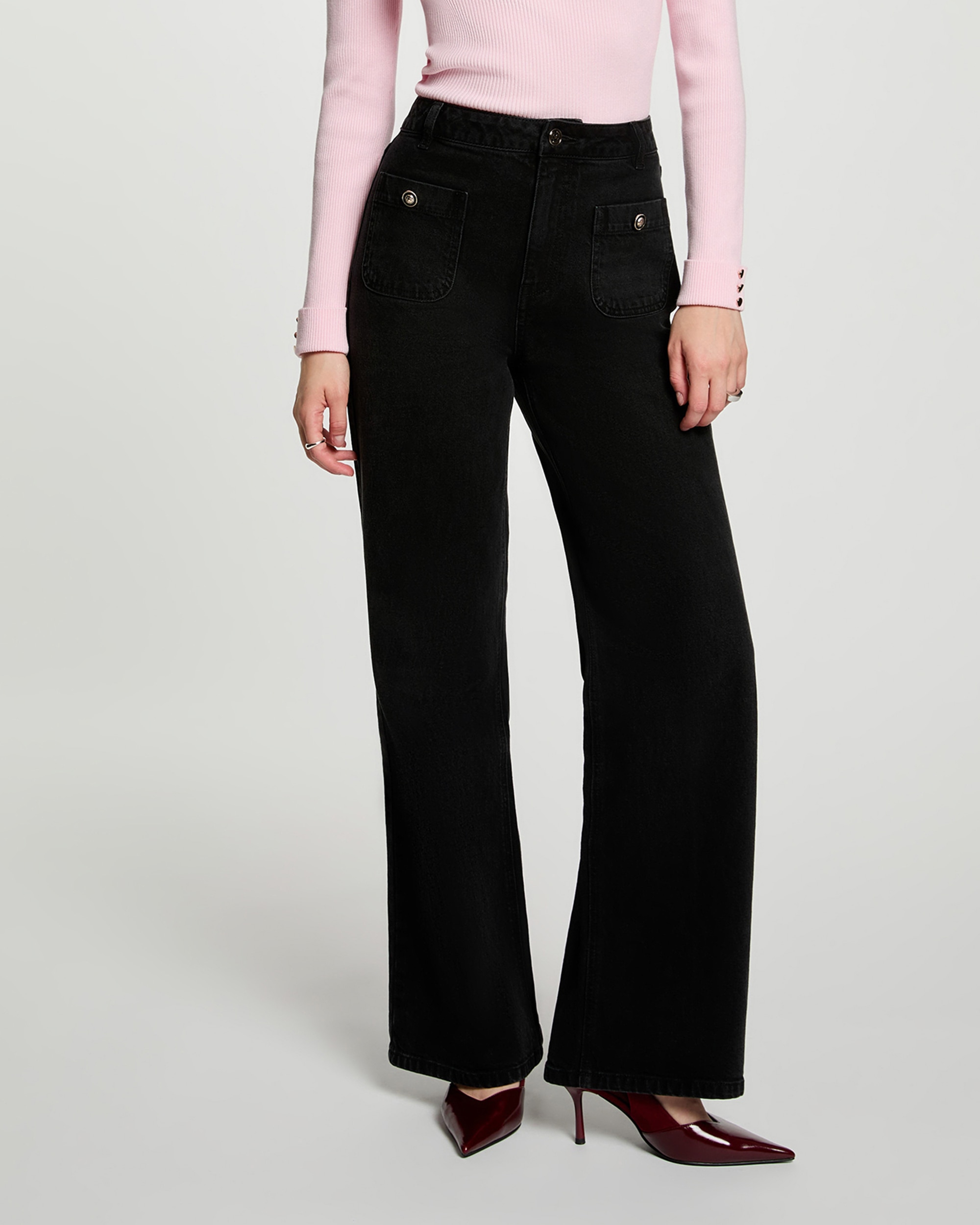 Pantalones anchos de mujer con bolsillos - Morgan - Negro Negro-1