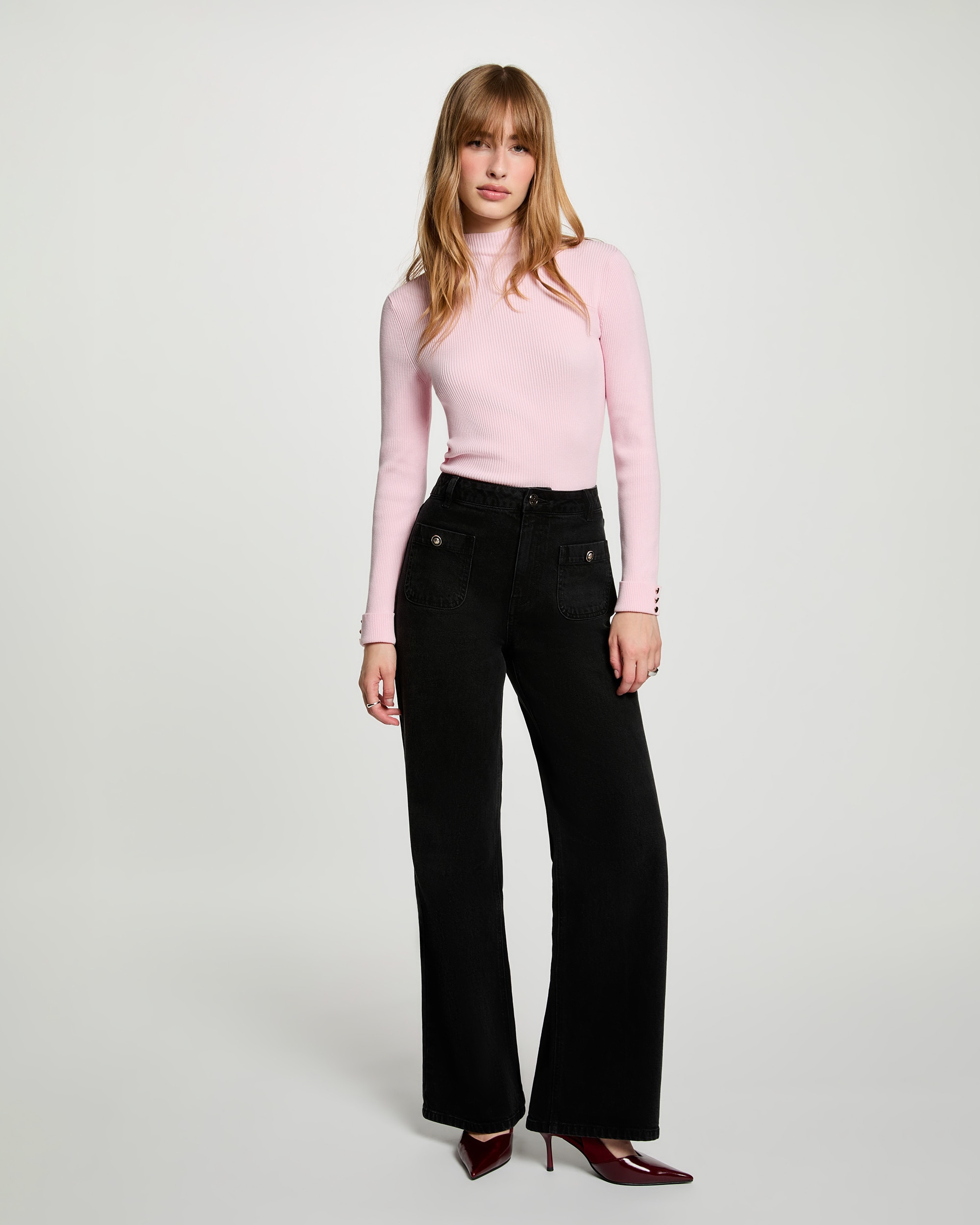 Pantalones anchos de mujer con bolsillos - Morgan - Negro Negro-3