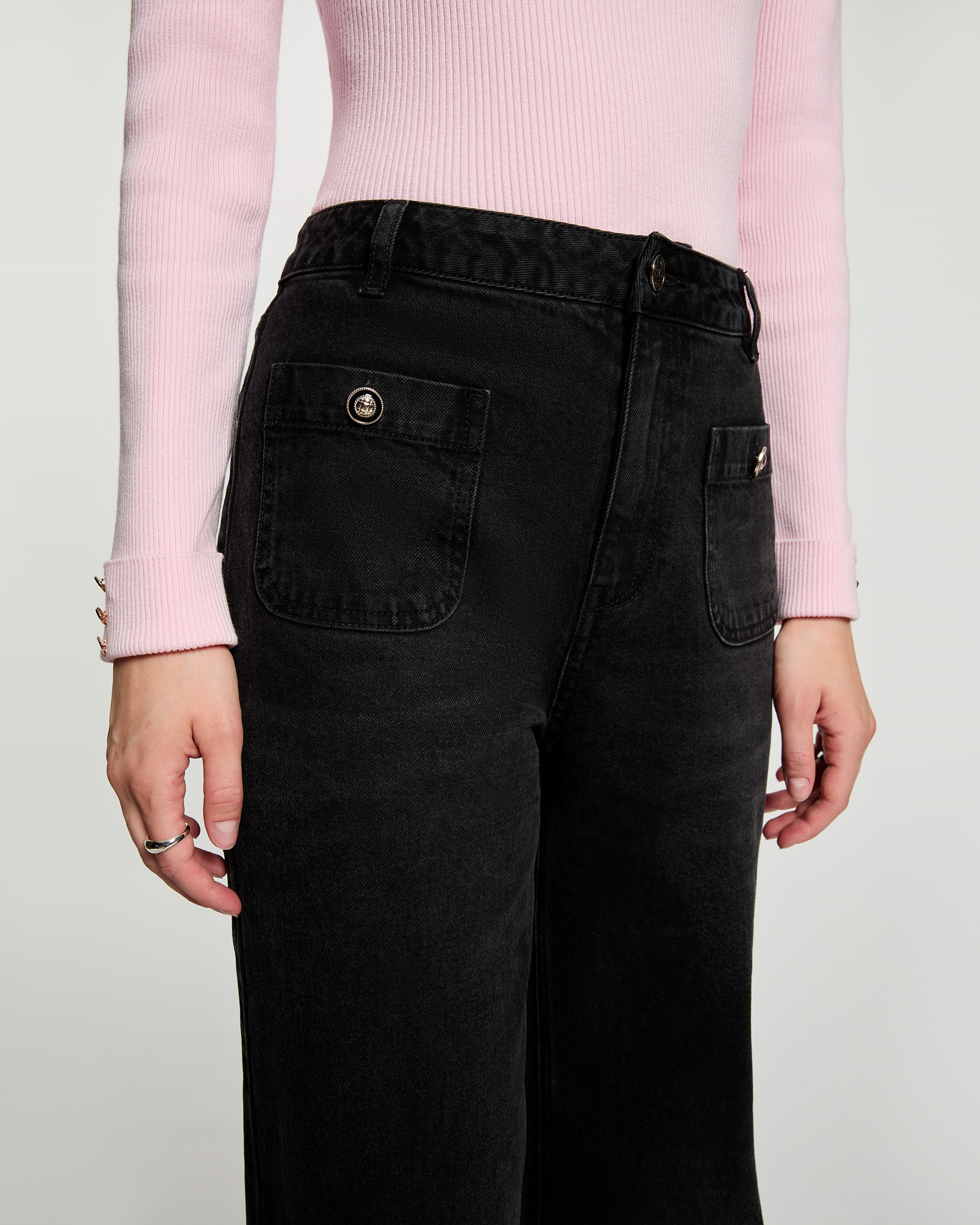 Pantalones anchos de mujer con bolsillos - Morgan - Negro Negro-4