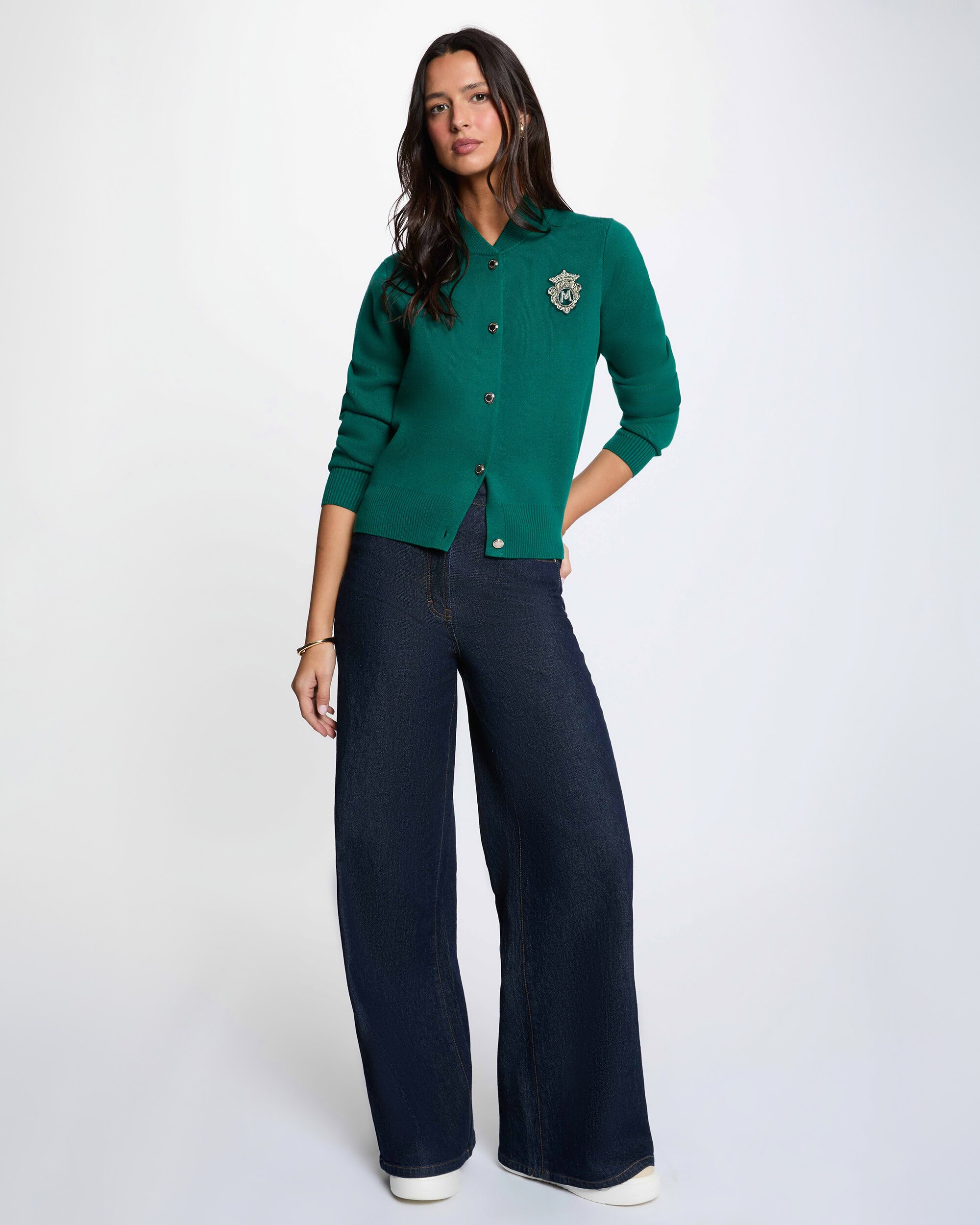 Cárdigan de mujer con logo bordado - Morgan - Verde Verde-3