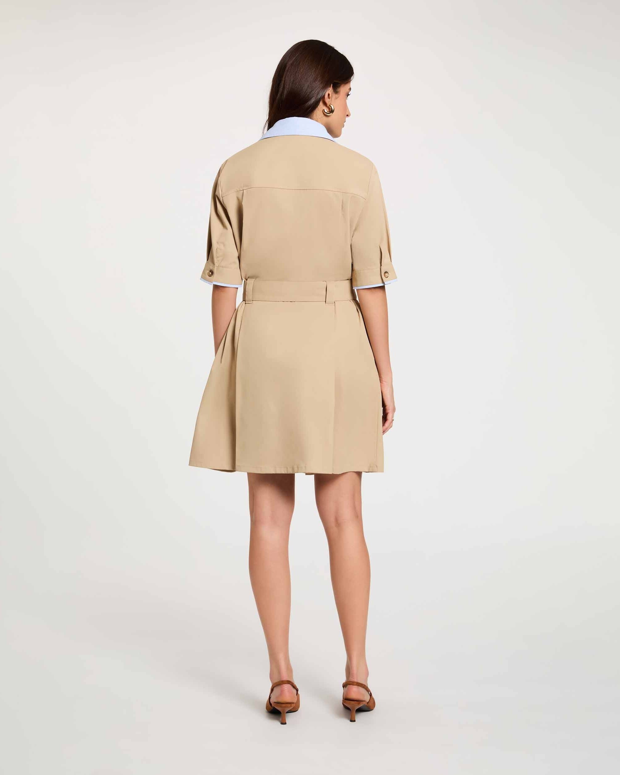 Vestido corto con cinturón - Morgan - Beige Beige-2
