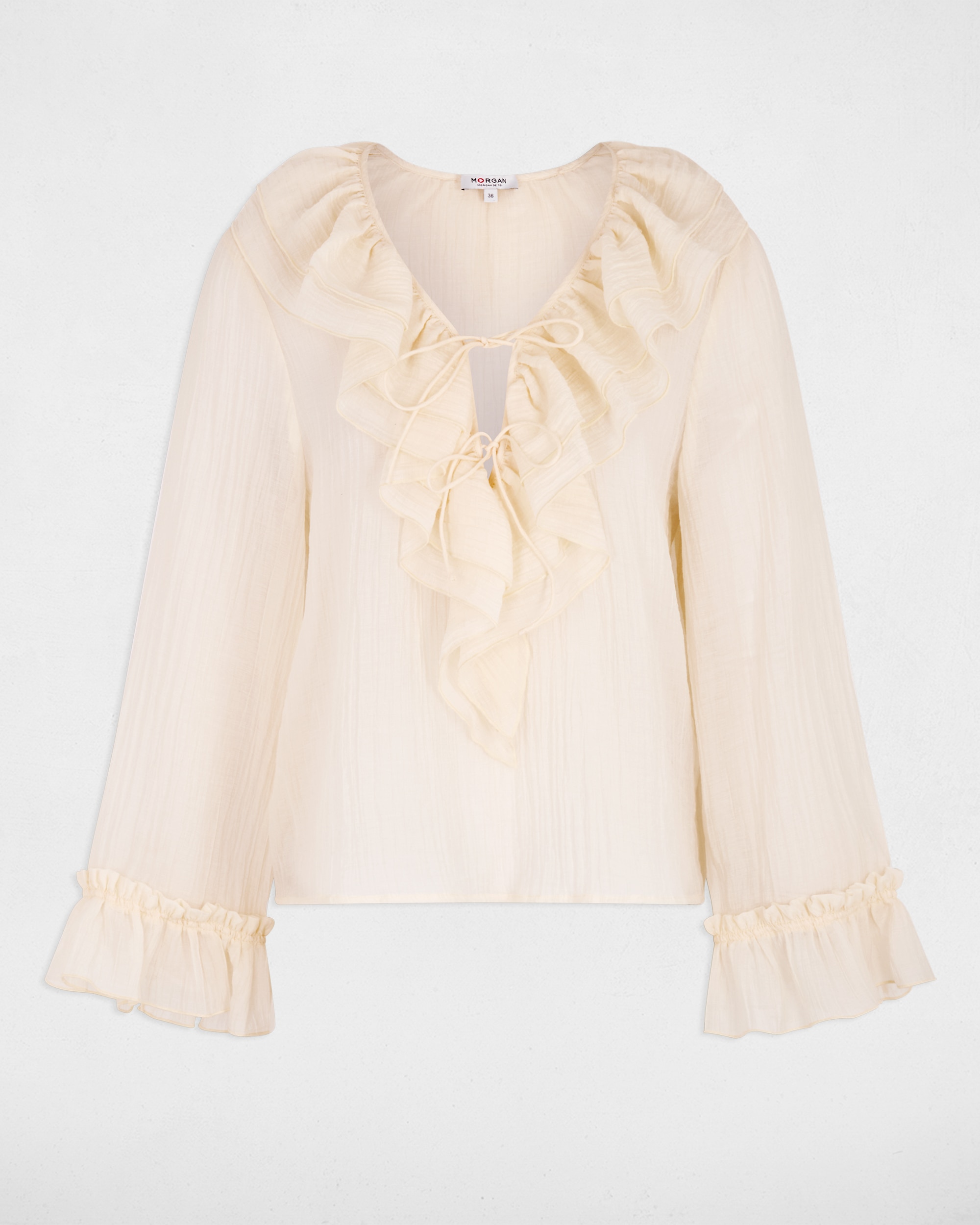 Blusa de mujer con volantes - Morgan - Marfil Marfil-5