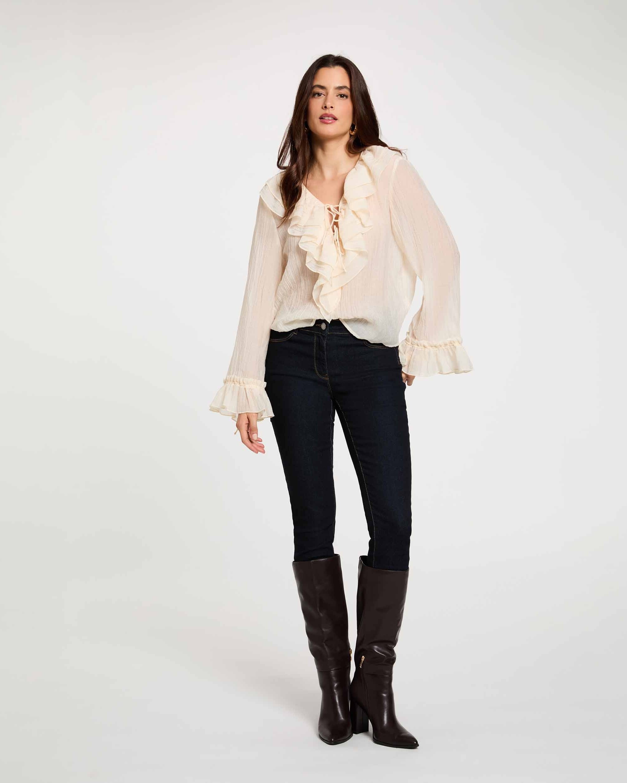 Blusa de mujer con volantes - Morgan - Marfil Marfil-3