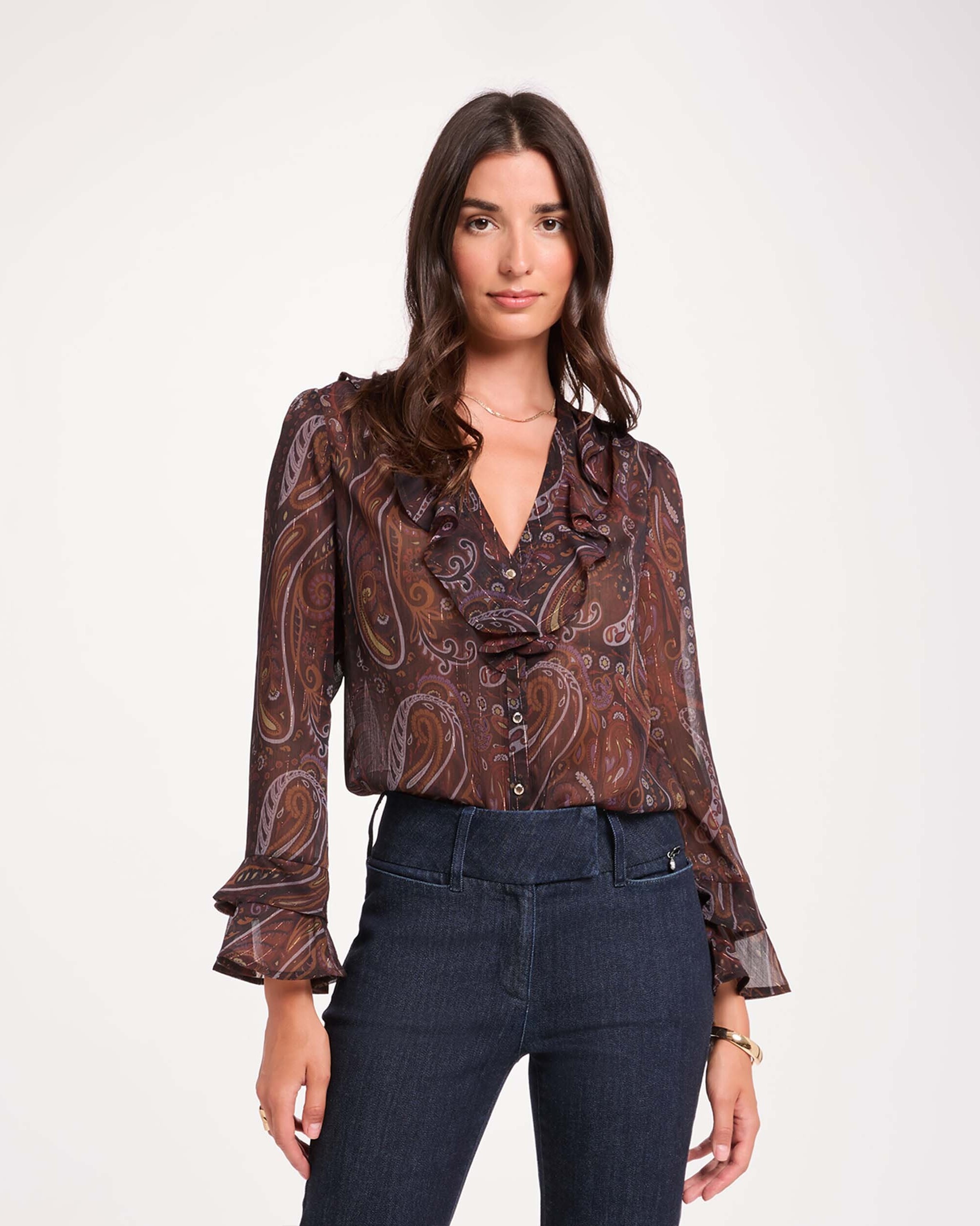 Imagen 0 de Camisa de mujer con volantes Multicolor
