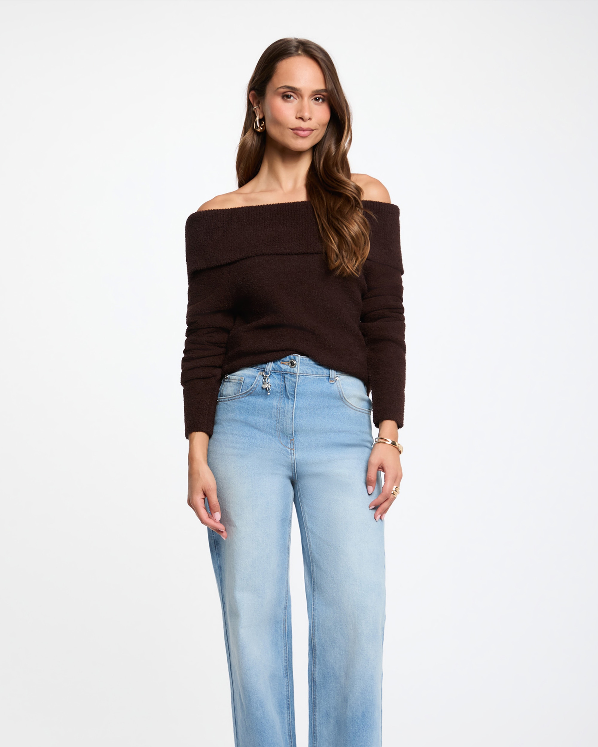 Jersey de mujer con cuello caído - Morgan - Marrón oscuro Marrón oscuro-1