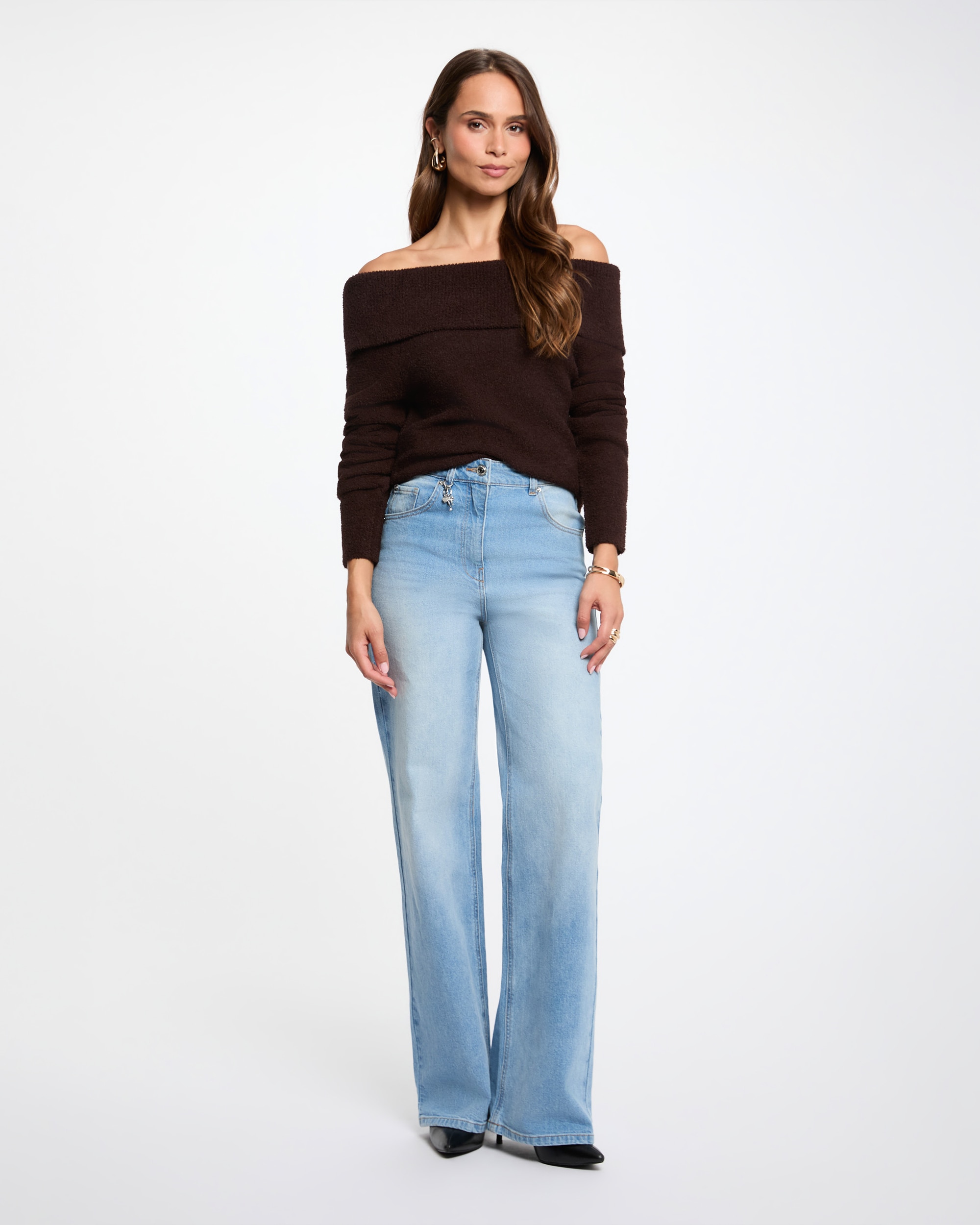 Jersey de mujer con cuello caído - Morgan - Marrón oscuro Marrón oscuro-3