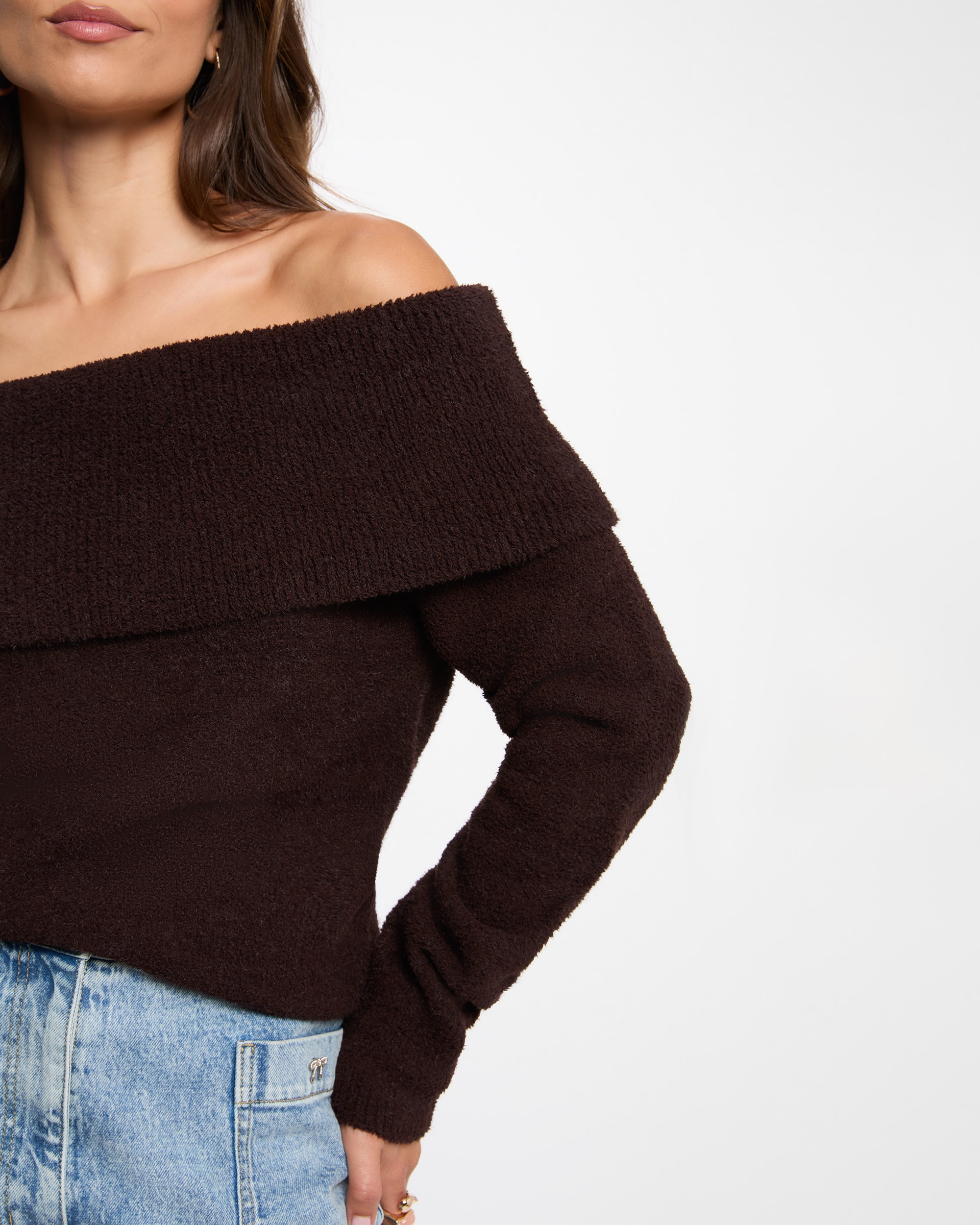 Jersey de mujer con cuello caído - Morgan - Marrón oscuro Marrón oscuro-4