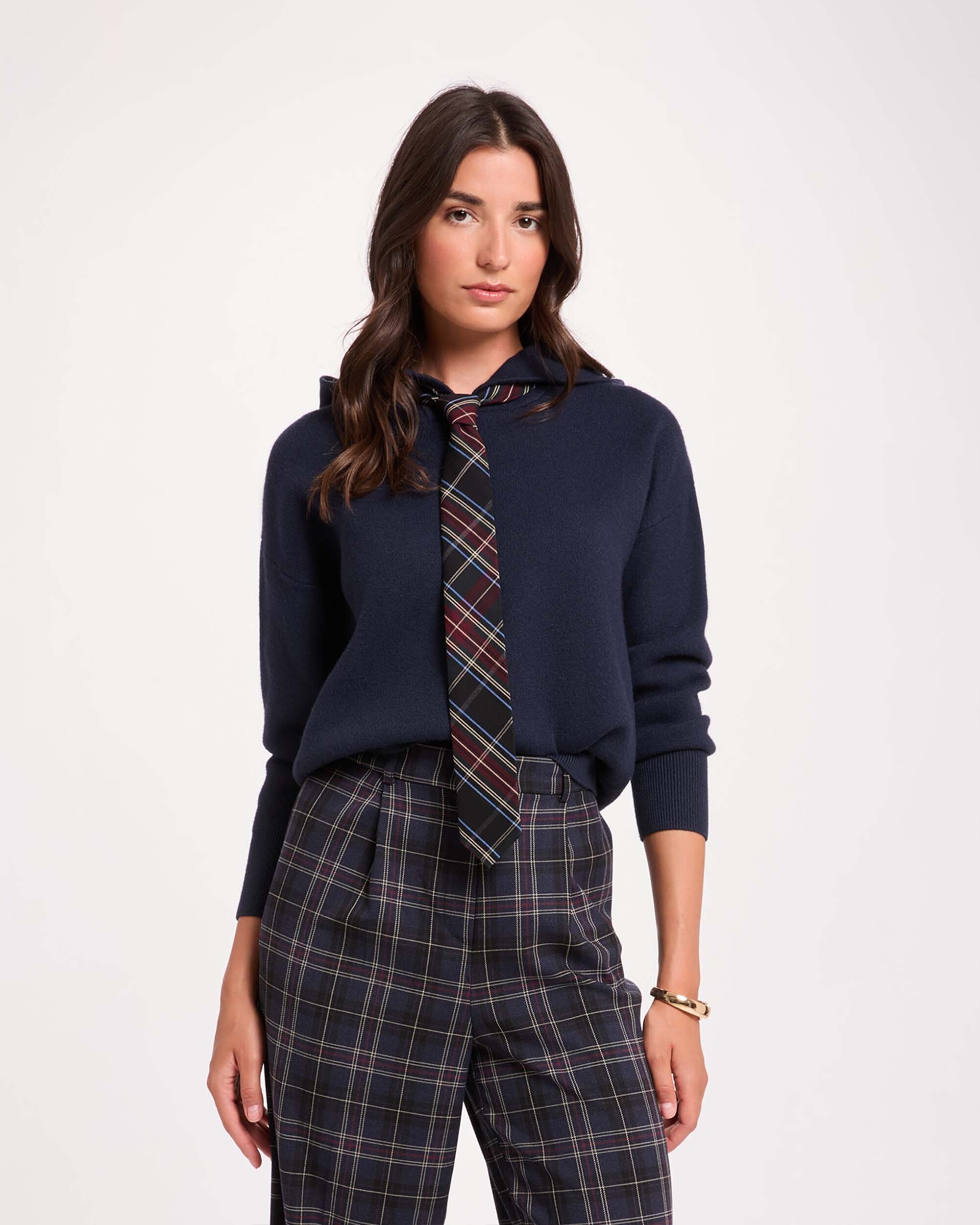 Imagen 1 de Jersey de mujer con lana y corbata tartan Azul marino