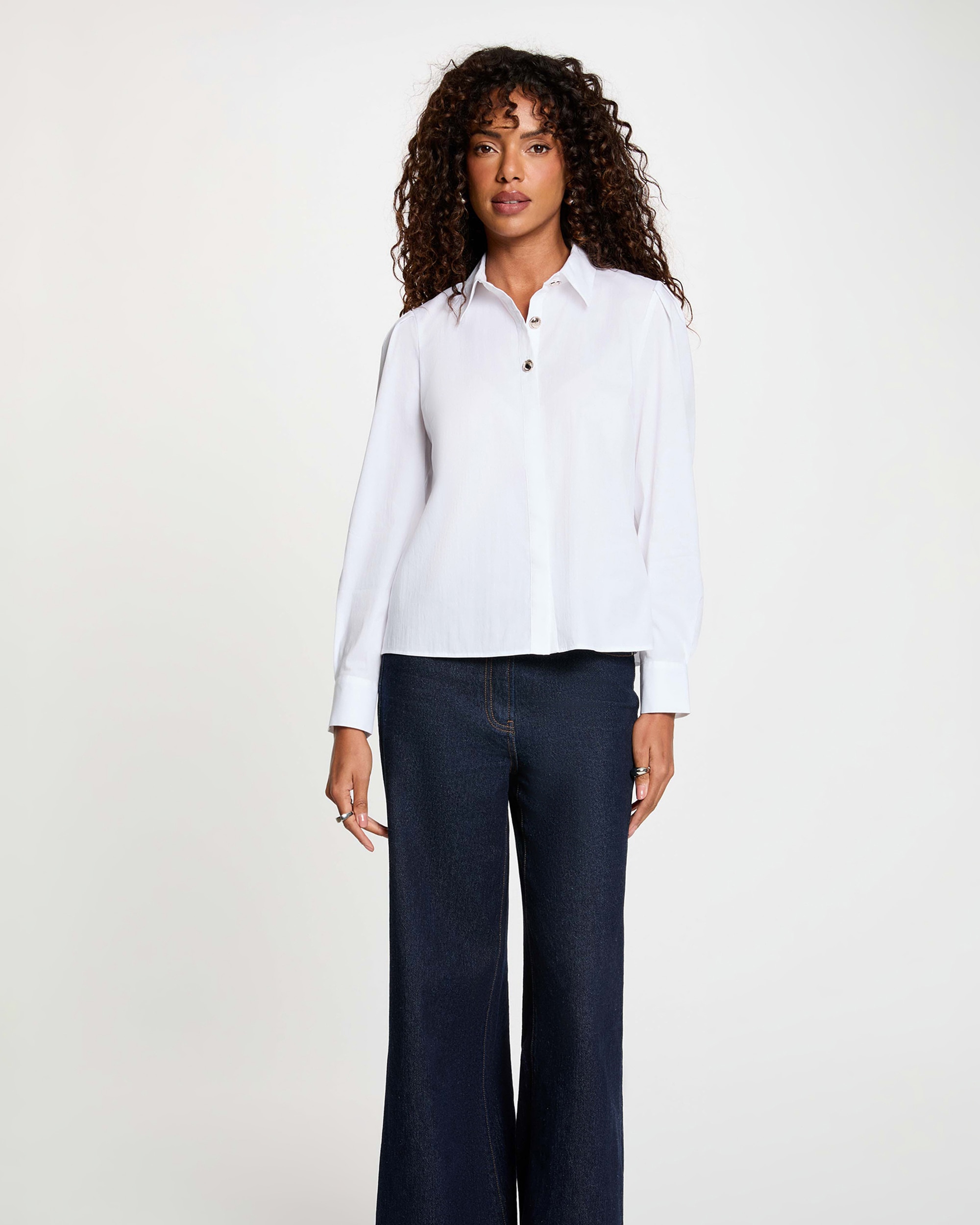 Camisa de mujer con botones a contraste - Morgan - Blanco Blanco-1