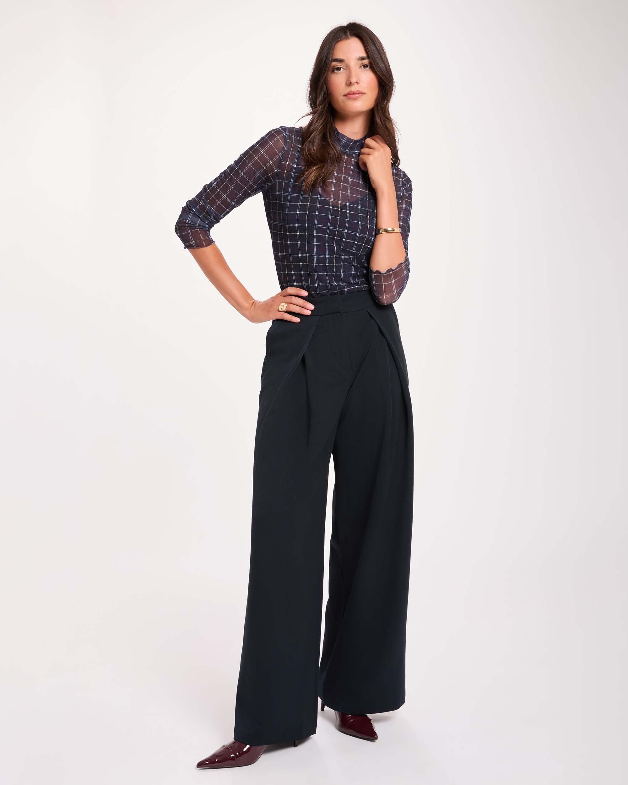 Imagen 0 de Pantalones anchos de mujer con pinzas Azul marino
