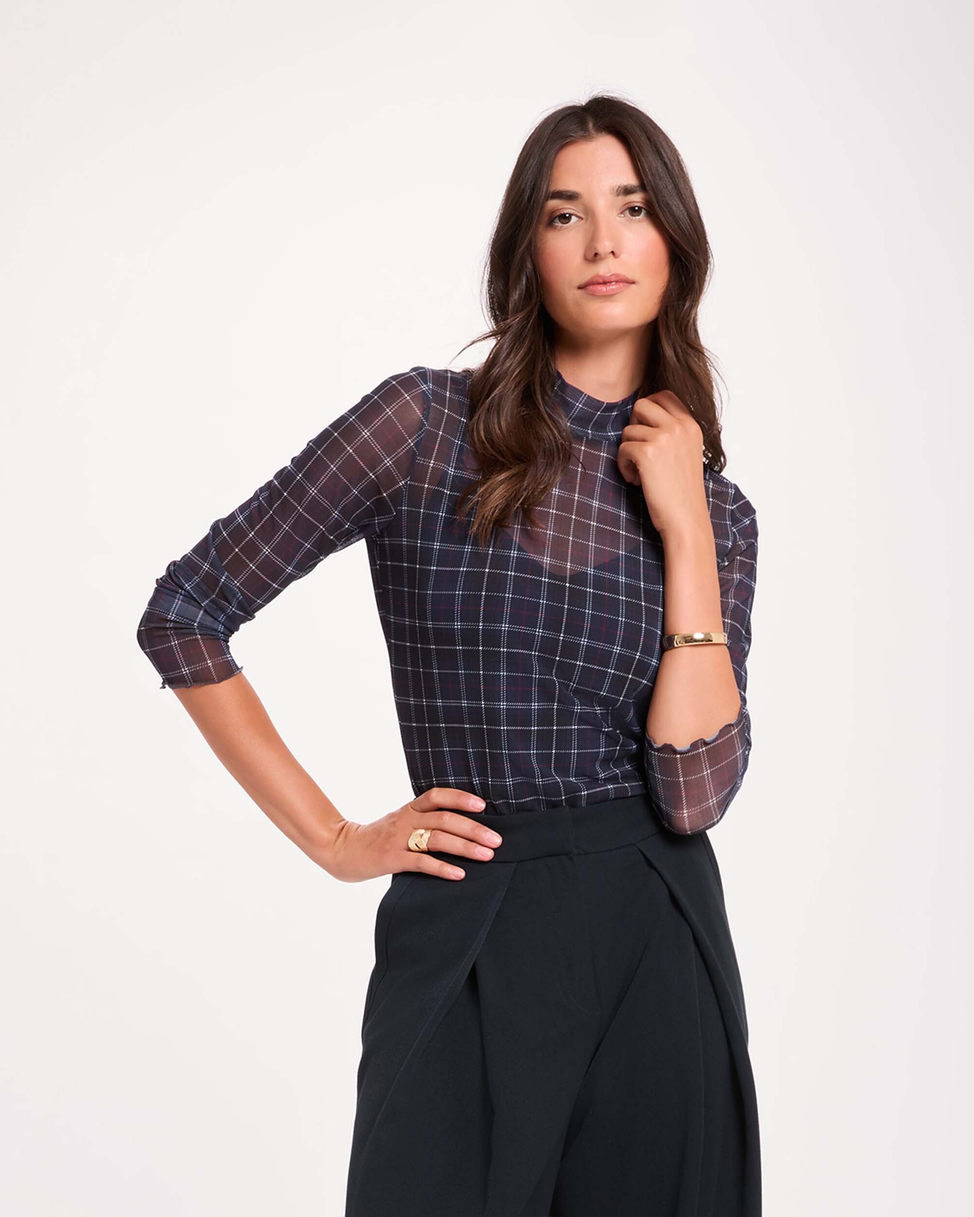 Pantalones anchos de mujer con pinzas - Morgan - Azul marino Azul marino-3