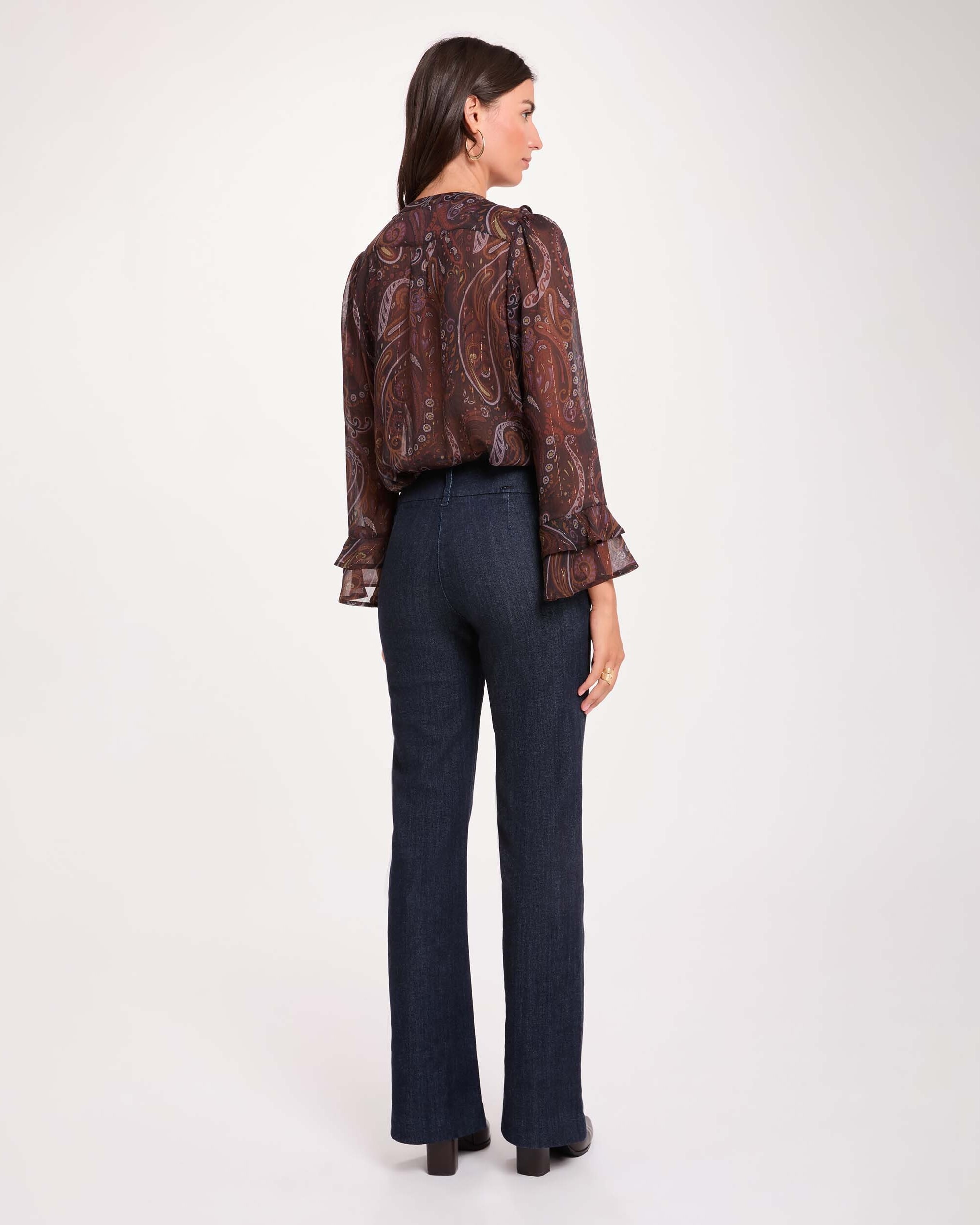 Pantalones de campana de mujer de tiro alto - Morgan - Azul denim Azul denim-2