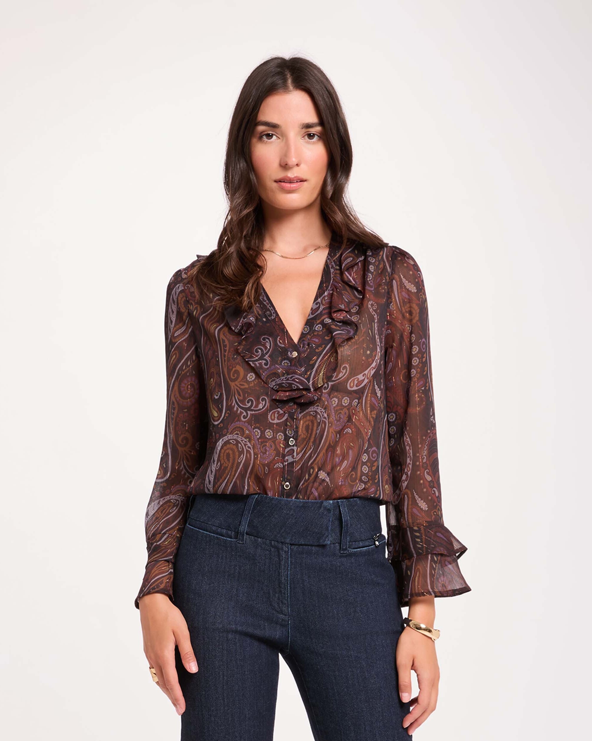 Pantalones de campana de mujer de tiro alto - Morgan - Azul denim Azul denim-3