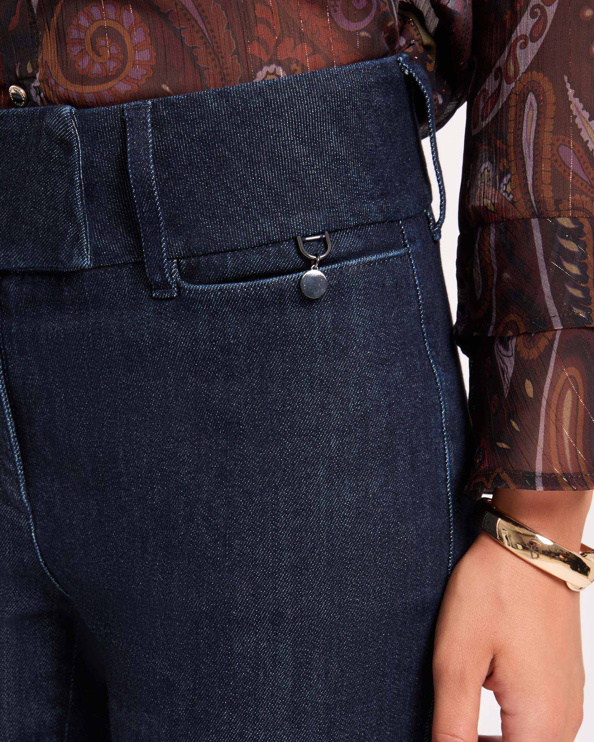 Pantalones de campana de mujer de tiro alto - Morgan - Azul denim Azul denim-4