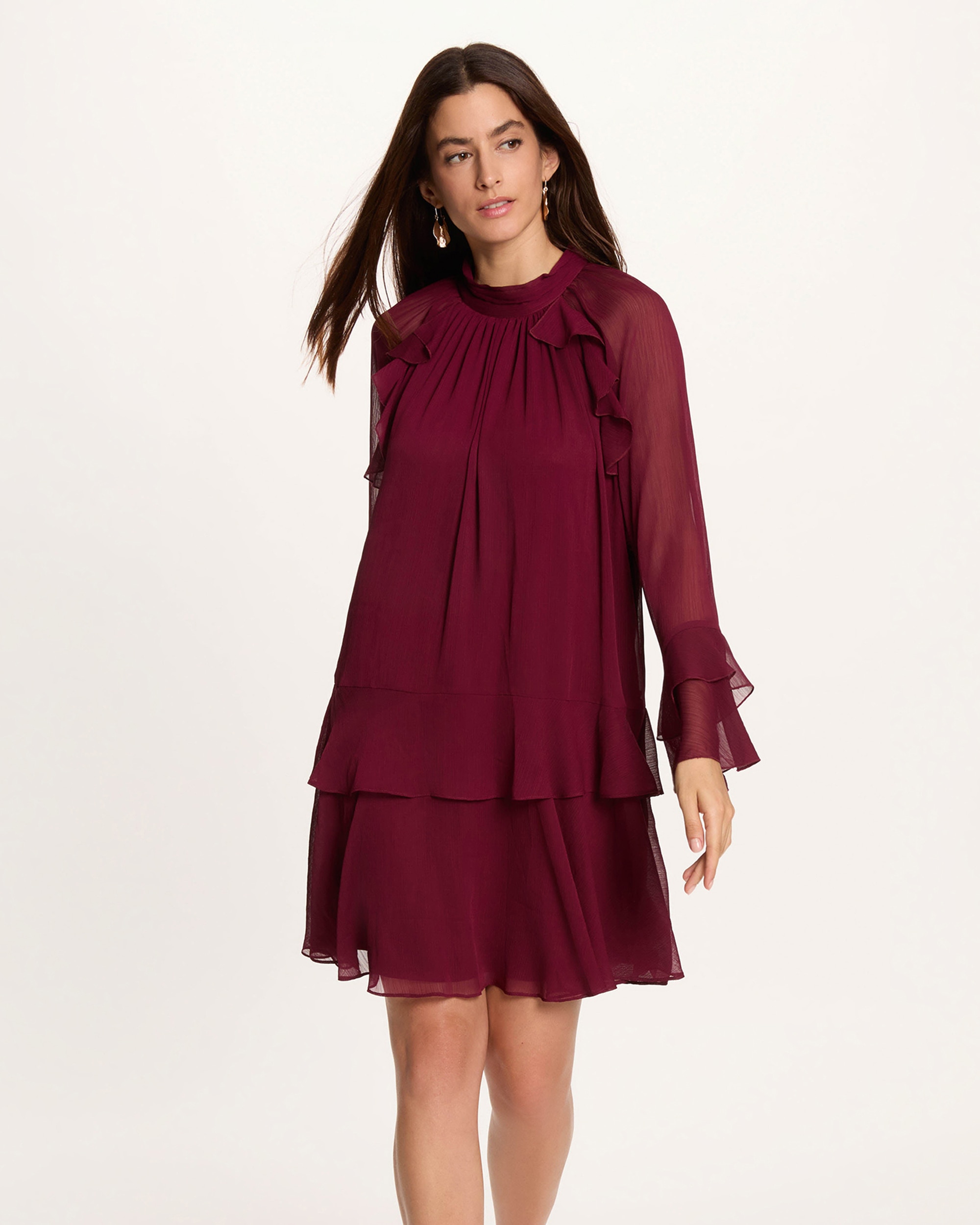 Vestido corto con volantes - Morgan - Ciruela Ciruela-1