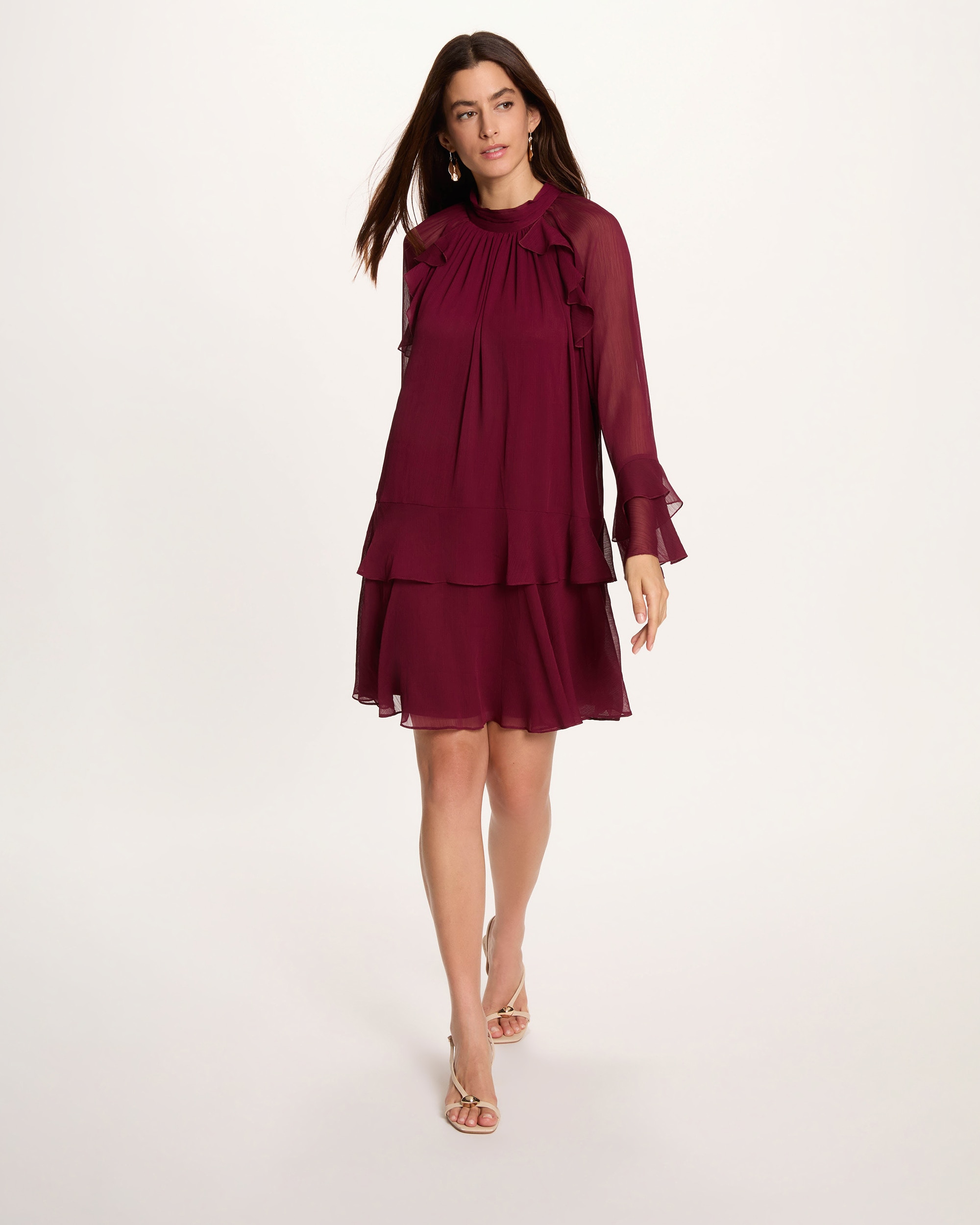 Vestido corto con volantes - Morgan - Ciruela Ciruela-3