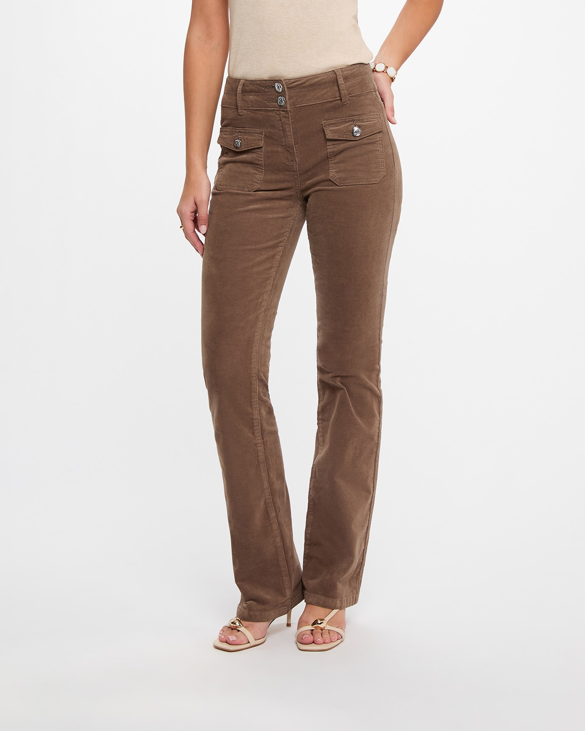 Pantalones rectos de mujer con bolsillos - Morgan - Marrón Marrón-1
