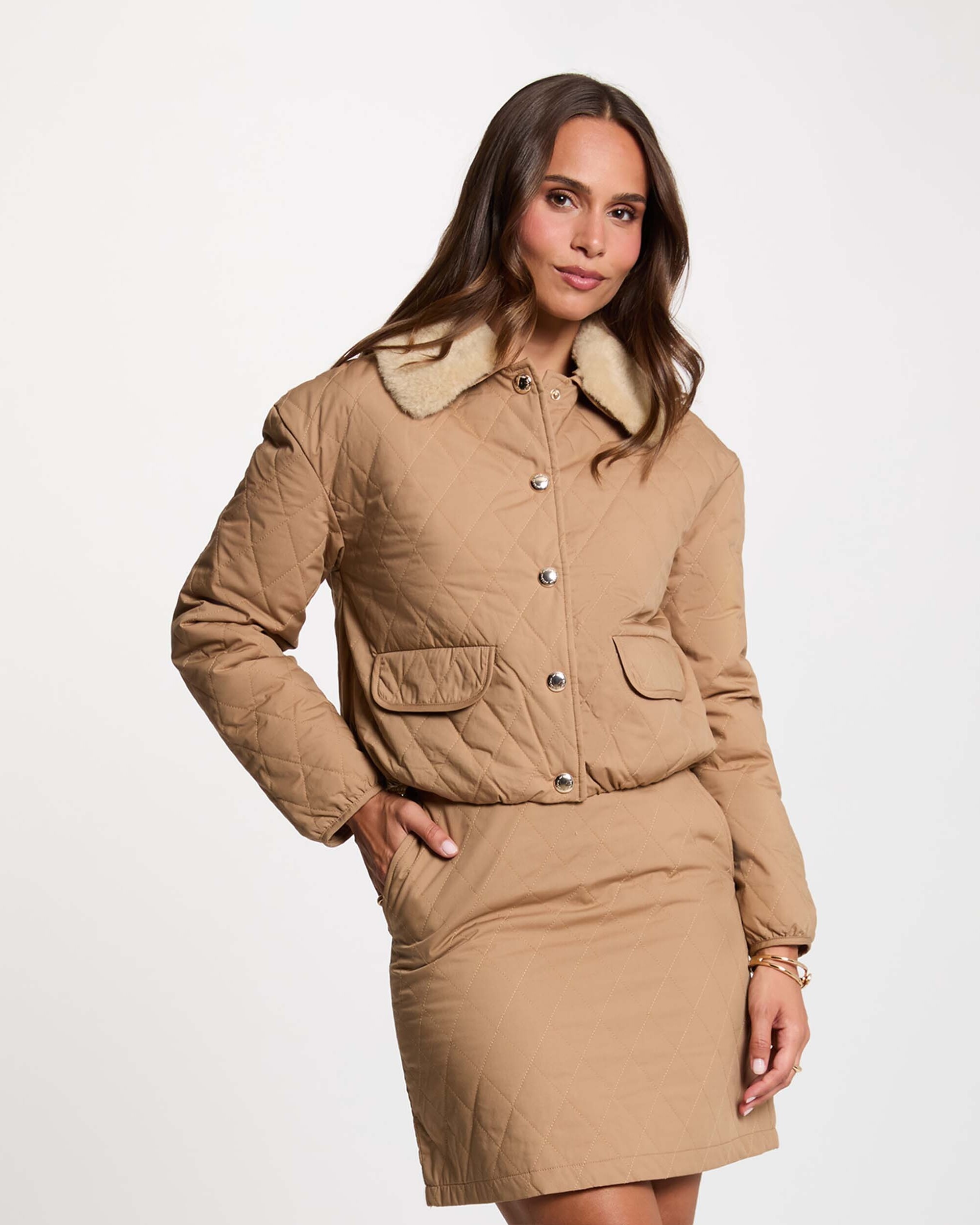 Chaqueta de mujer con cuello de pelo sintético - Morgan - Camel Camel-1