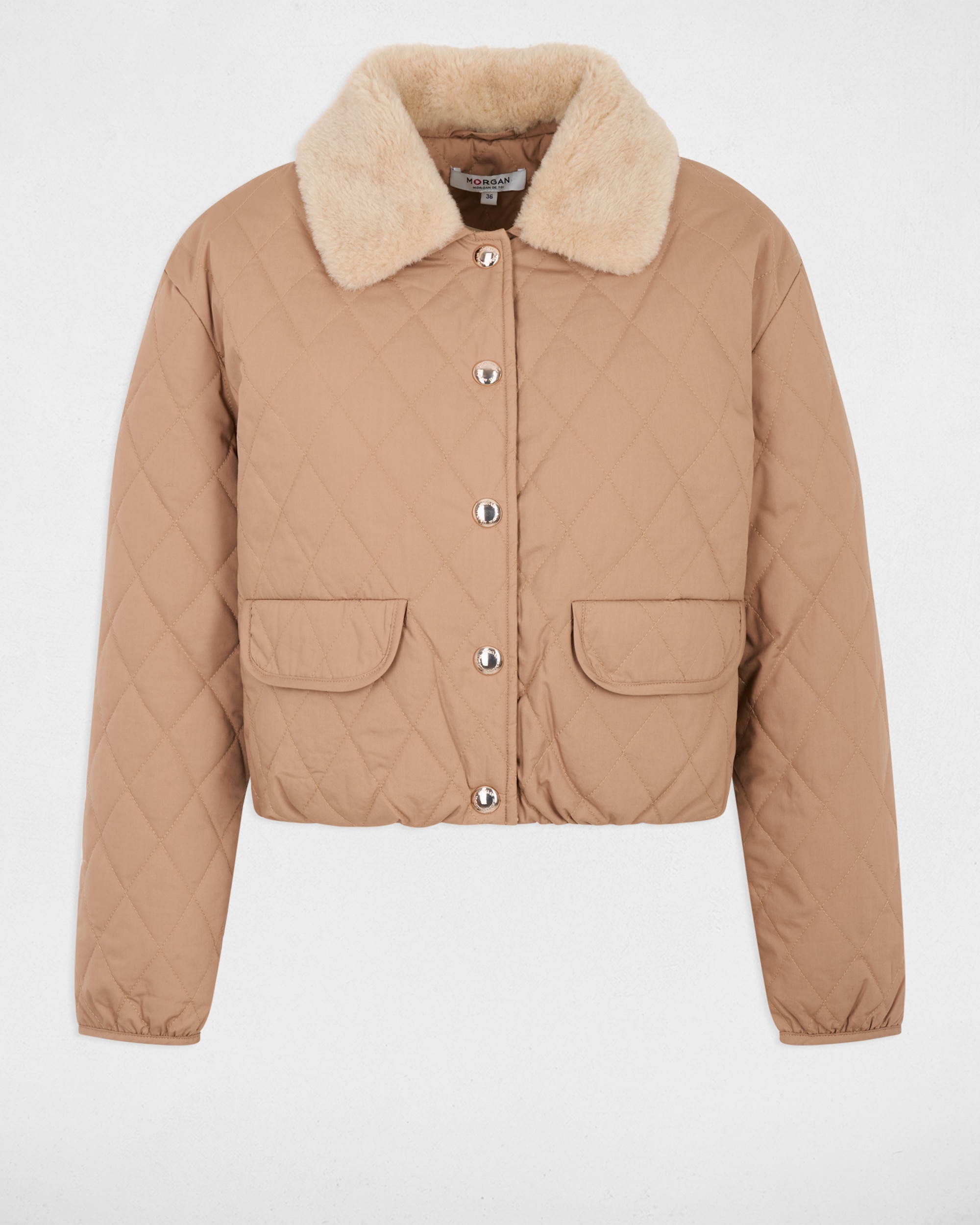 Chaqueta de mujer con cuello de pelo sintético - Morgan - Camel Camel-5