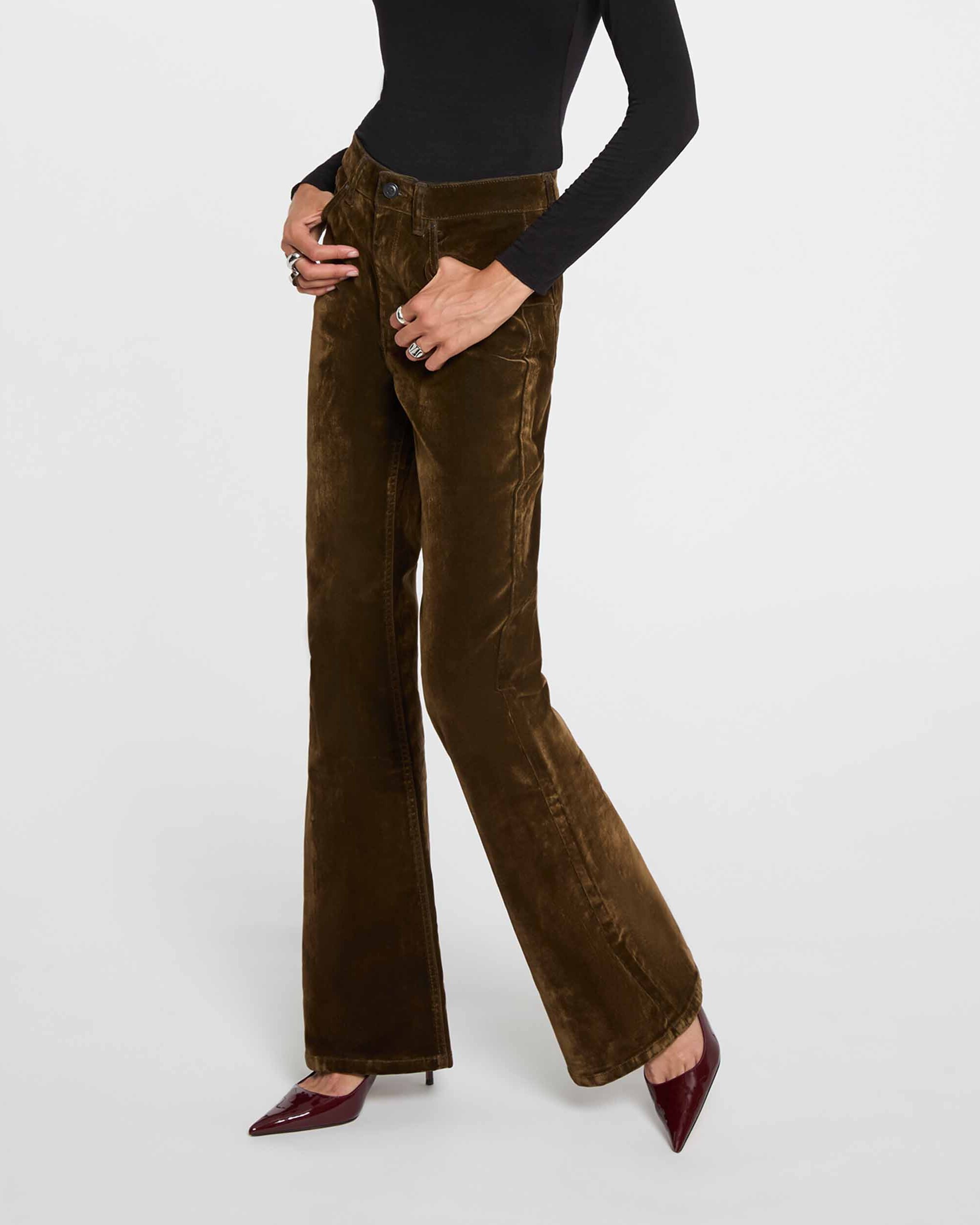 Pantalones de campana de mujer en terciopelo - Morgan - Bronce metalizado Bronce metalizado-1