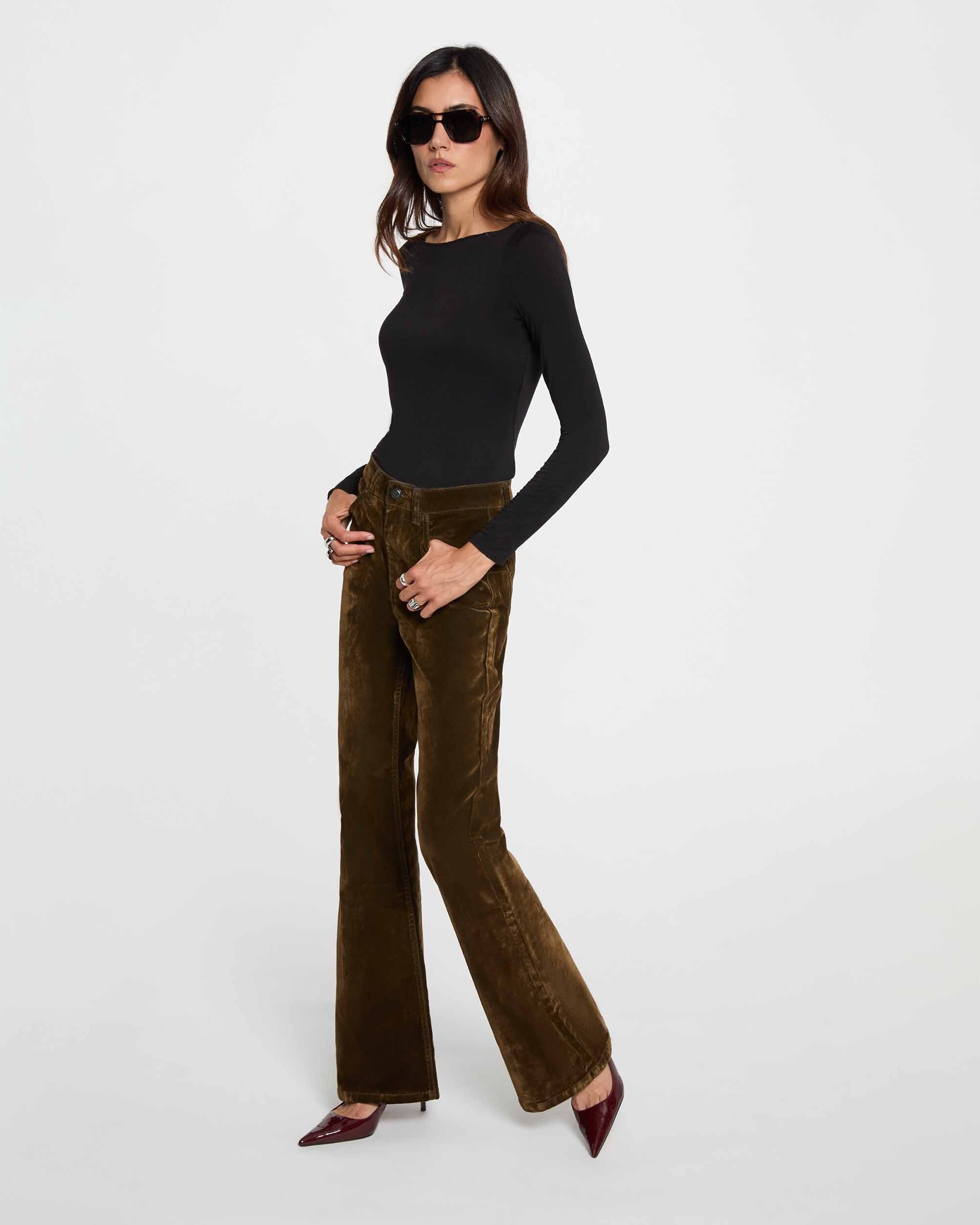 Pantalones de campana de mujer en terciopelo - Morgan - Bronce metalizado Bronce metalizado-3