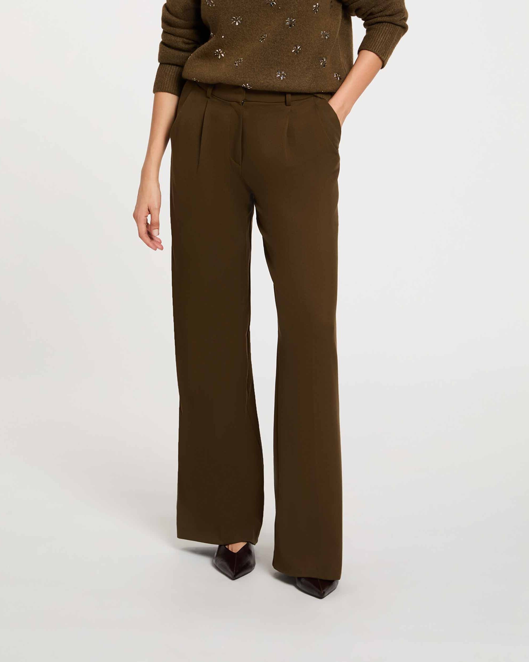 Pantalones anchos de mujer de tiro alto - Morgan - Marrón Marrón-1