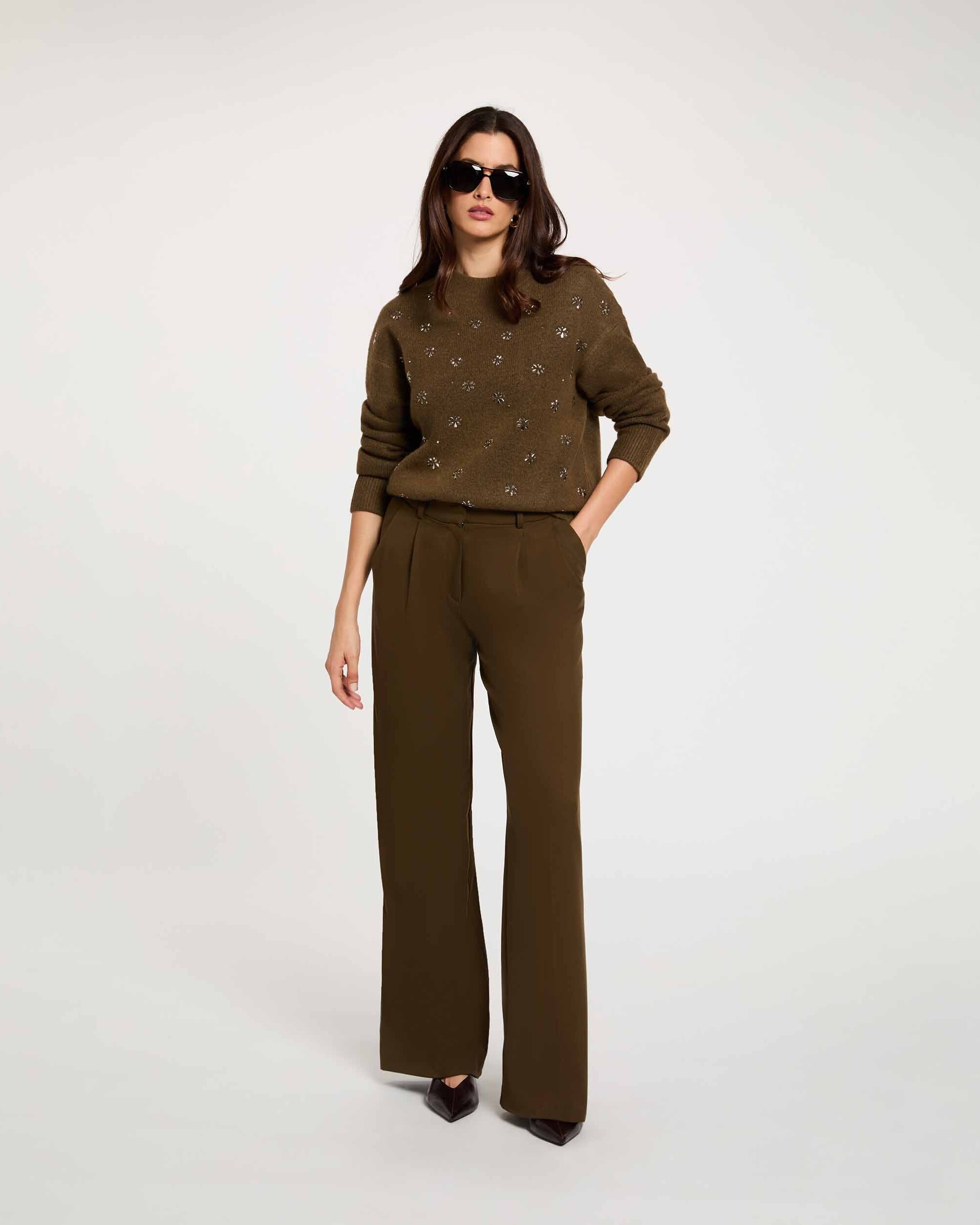 Pantalones anchos de mujer de tiro alto - Morgan - Marrón Marrón-3
